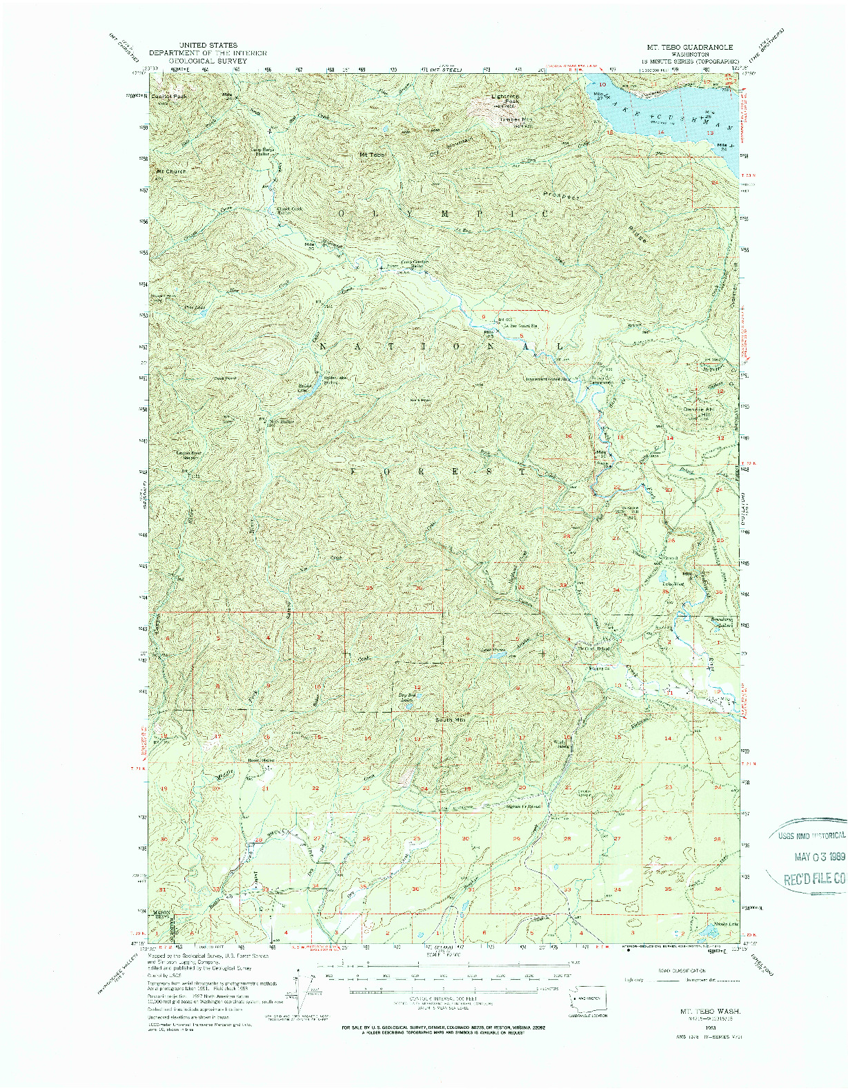 USGS 1:62500-SCALE QUADRANGLE FOR MT TEBO, WA 1953