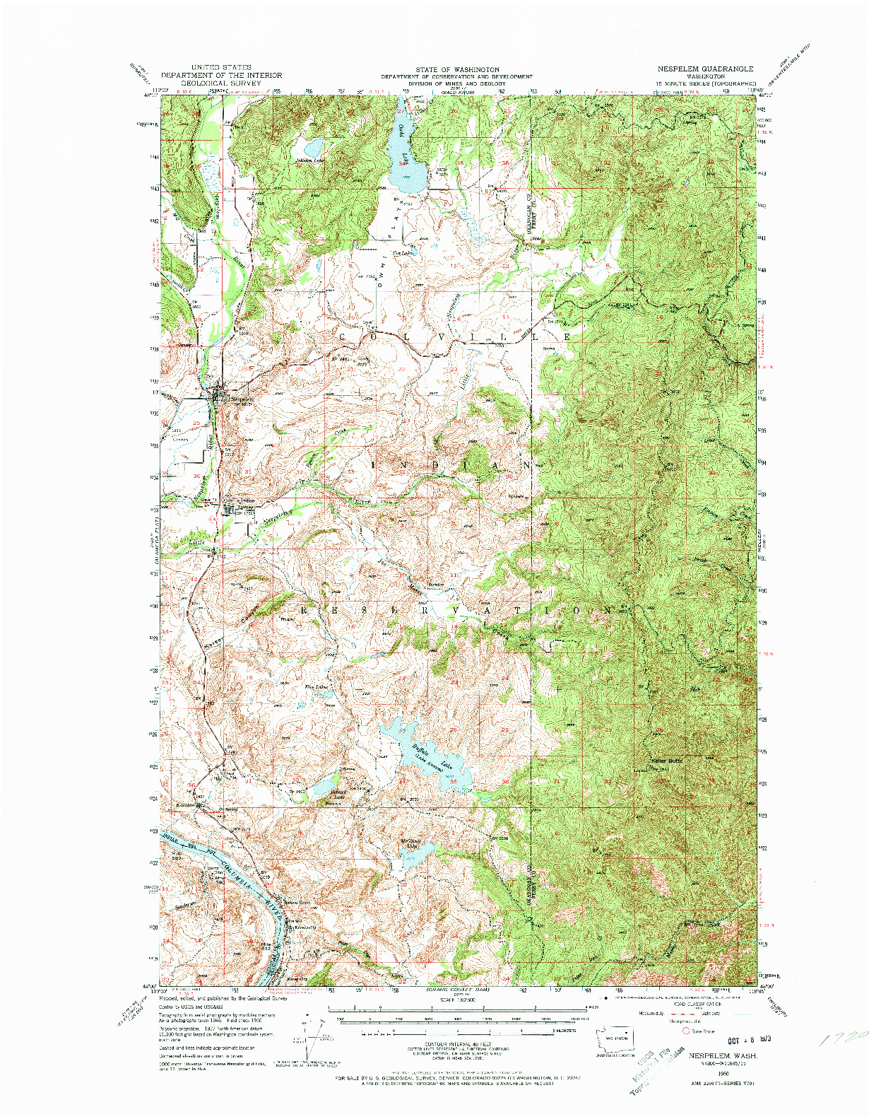 USGS 1:62500-SCALE QUADRANGLE FOR NESPELEM, WA 1950