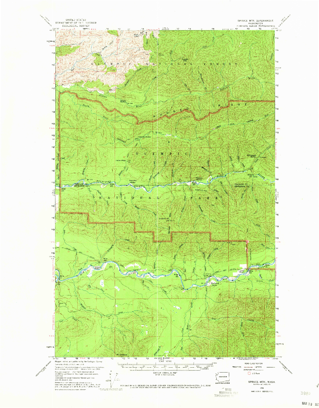 USGS 1:62500-SCALE QUADRANGLE FOR SPRUCE MTN., WA 1956