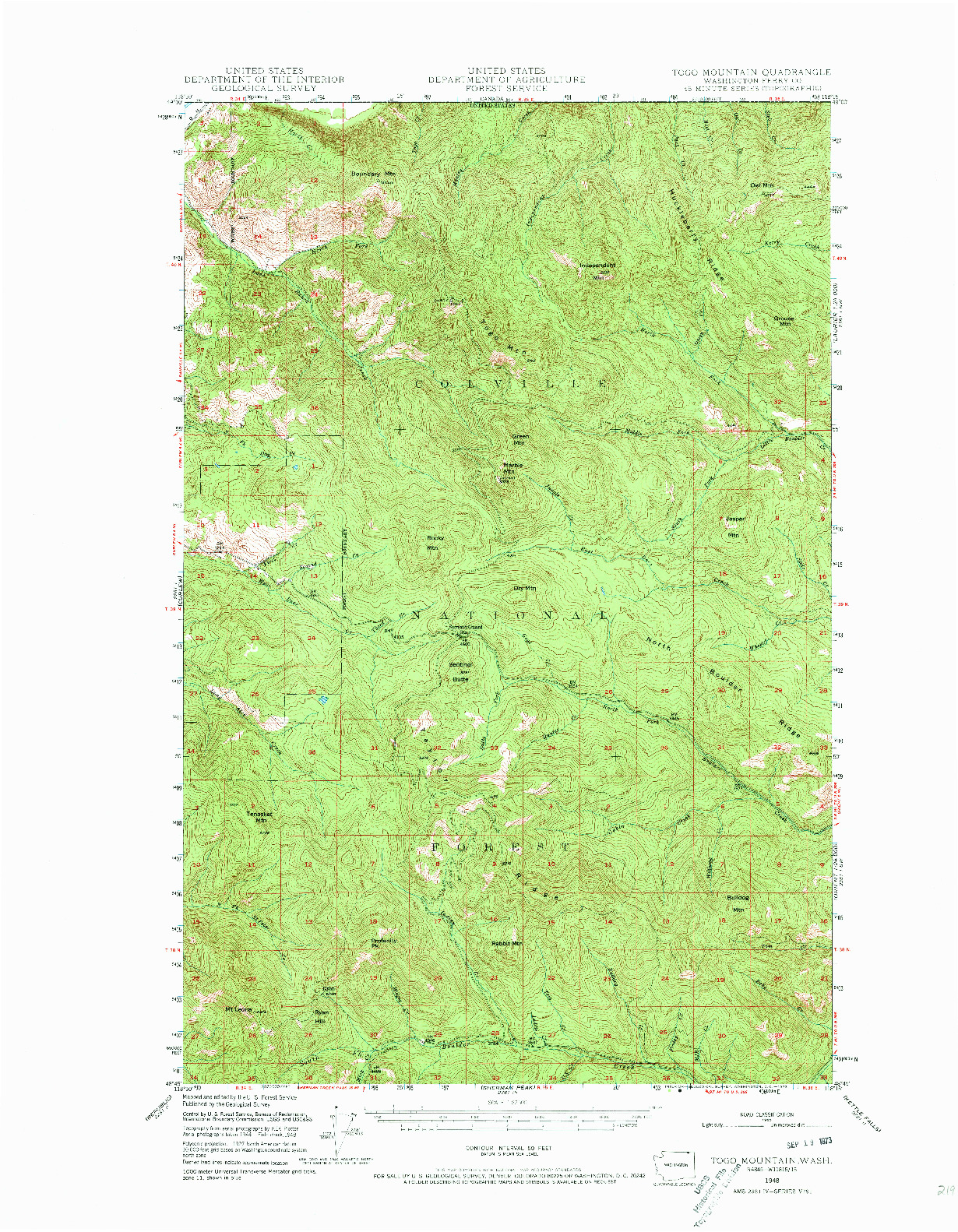 USGS 1:62500-SCALE QUADRANGLE FOR TOGO MOUNTAIN, WA 1948