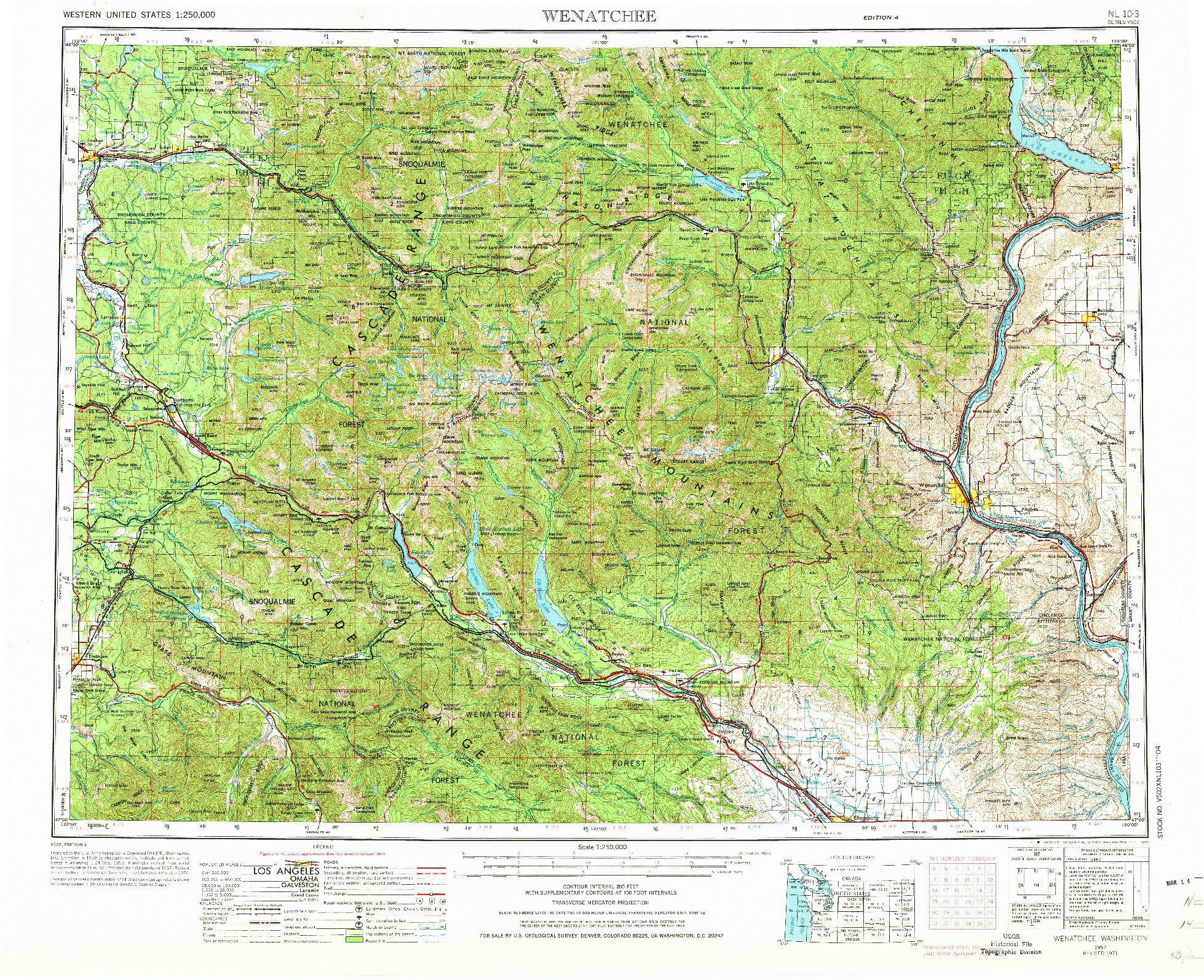 USGS 1:250000-SCALE QUADRANGLE FOR WENATCHEE, WA 1957