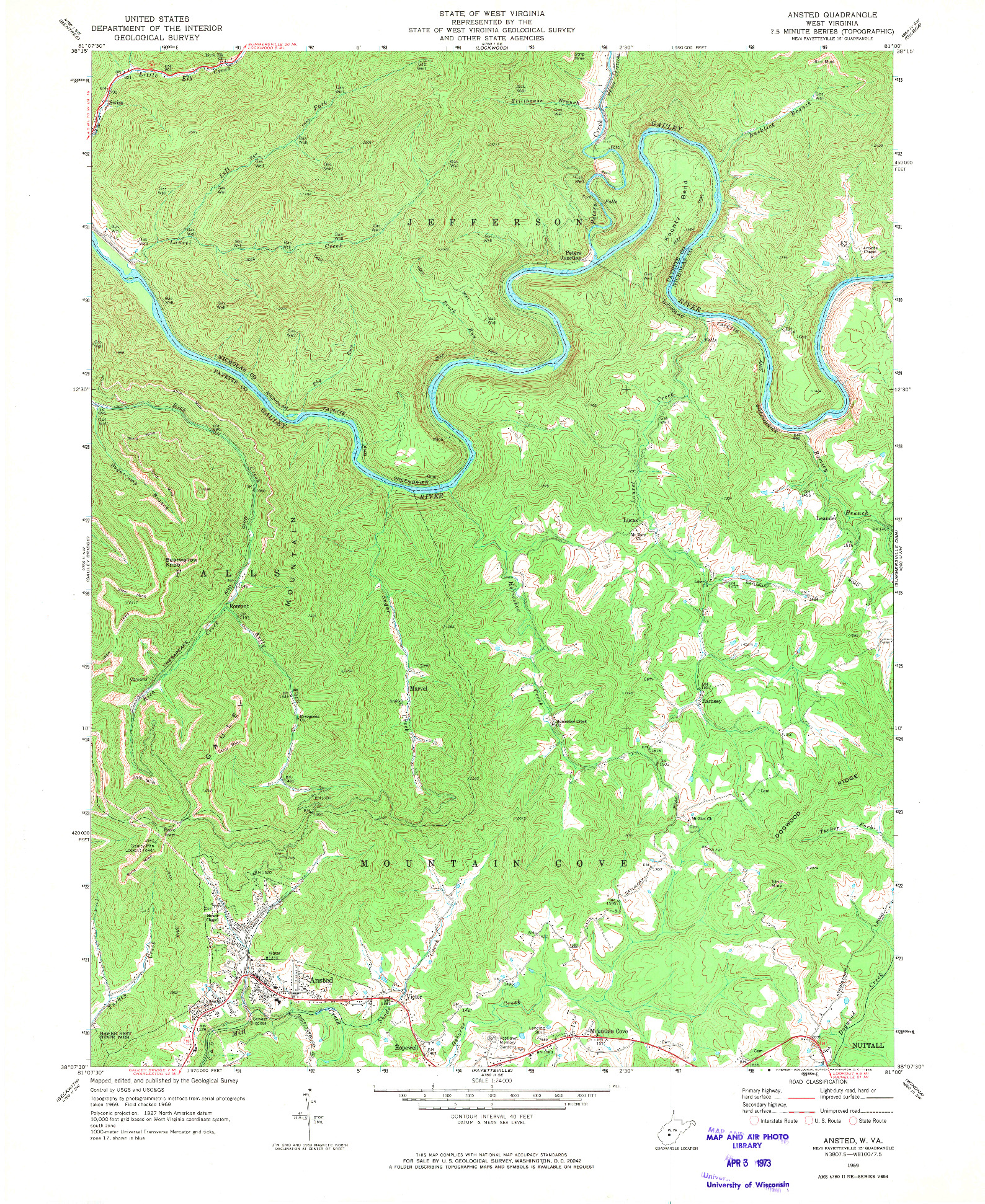 USGS 1:24000-SCALE QUADRANGLE FOR ANSTED, WV 1969