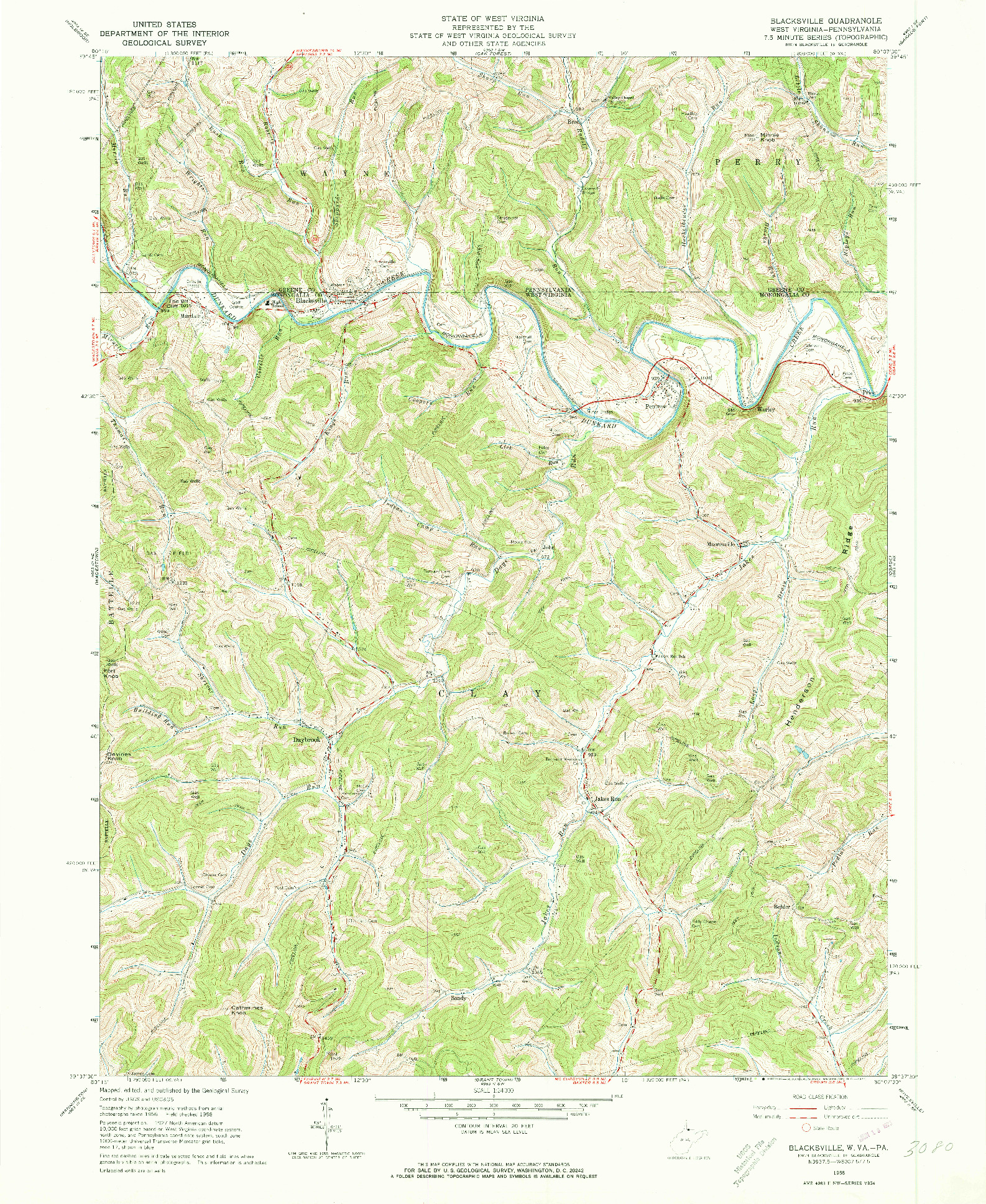 USGS 1:24000-SCALE QUADRANGLE FOR BLACKSVILLE, WV 1958