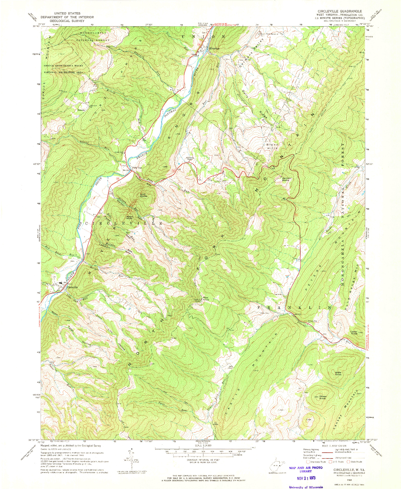 USGS 1:24000-SCALE QUADRANGLE FOR CIRCLEVILLE, WV 1968