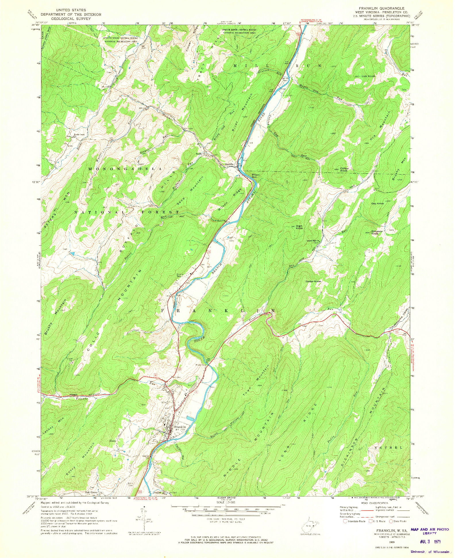 USGS 1:24000-SCALE QUADRANGLE FOR FRANKLIN, WV 1969