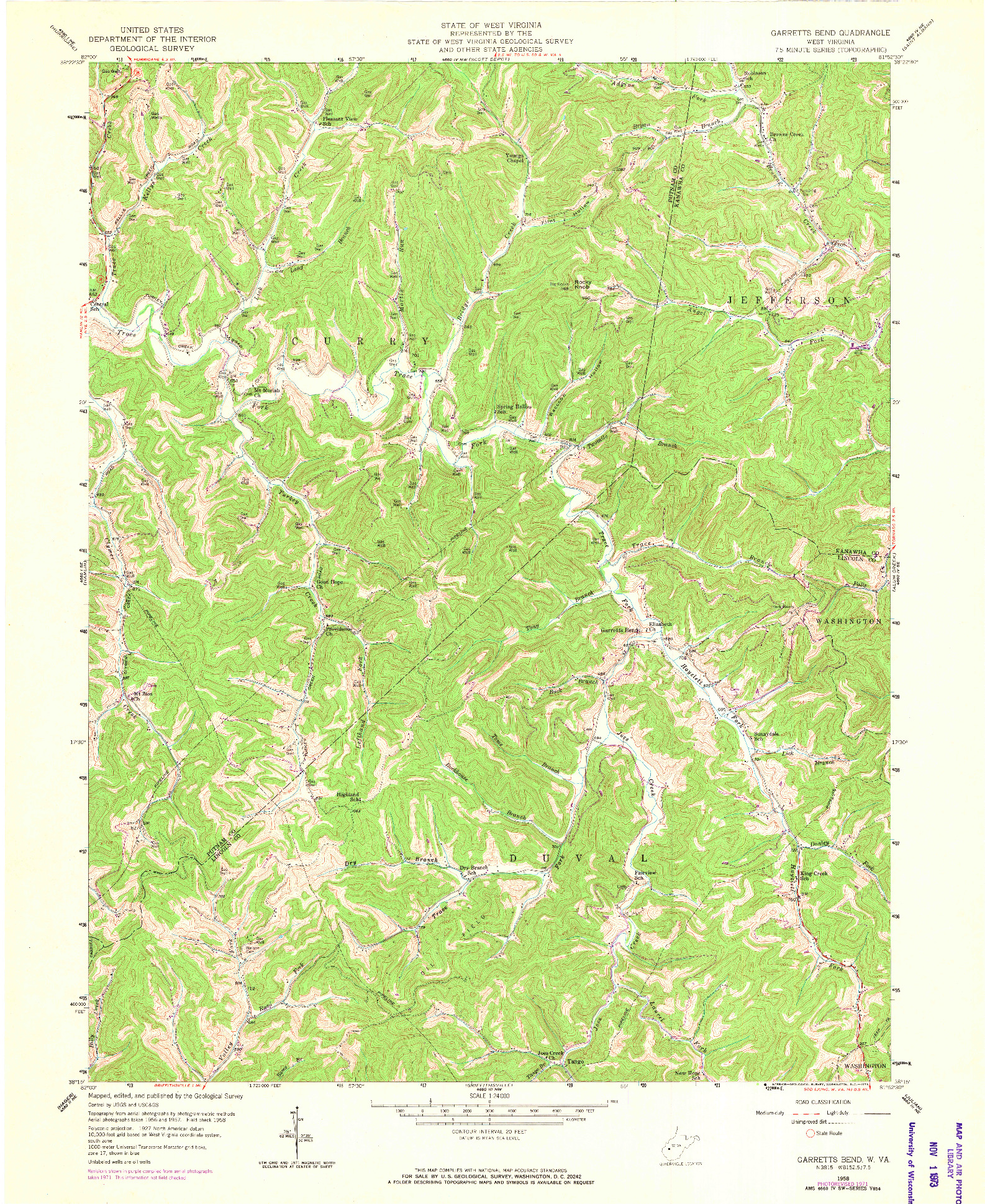 USGS 1:24000-SCALE QUADRANGLE FOR GARRETTS BEND, WV 1958