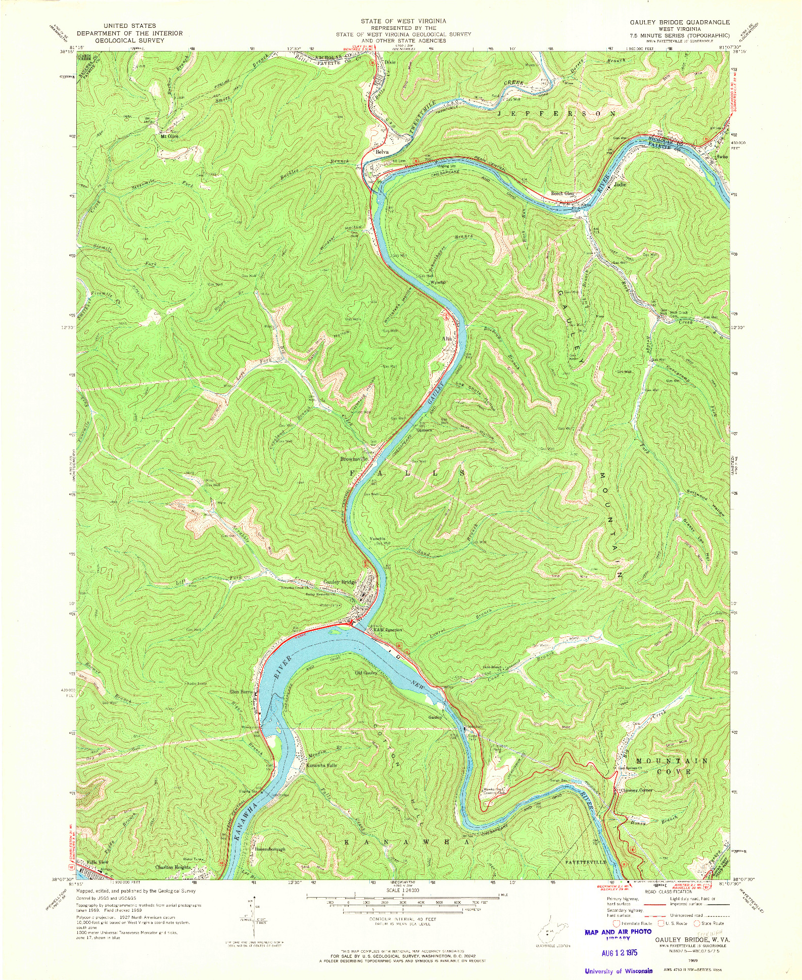 USGS 1:24000-SCALE QUADRANGLE FOR GAULEY BRIDGE, WV 1969