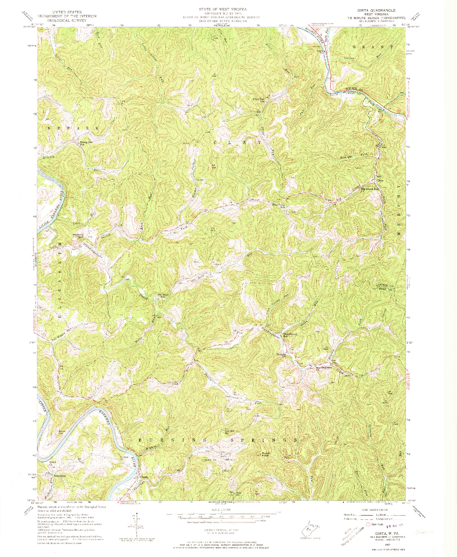 USGS 1:24000-SCALE QUADRANGLE FOR GIRTA, WV 1957