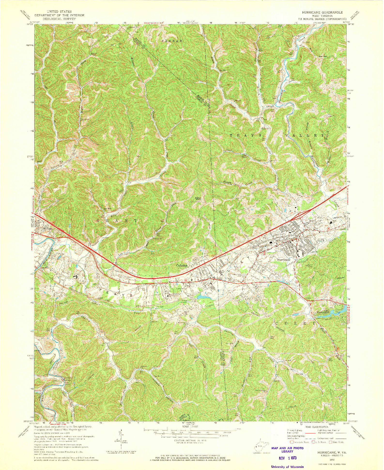 USGS 1:24000-SCALE QUADRANGLE FOR HURRICANE, WV 1972