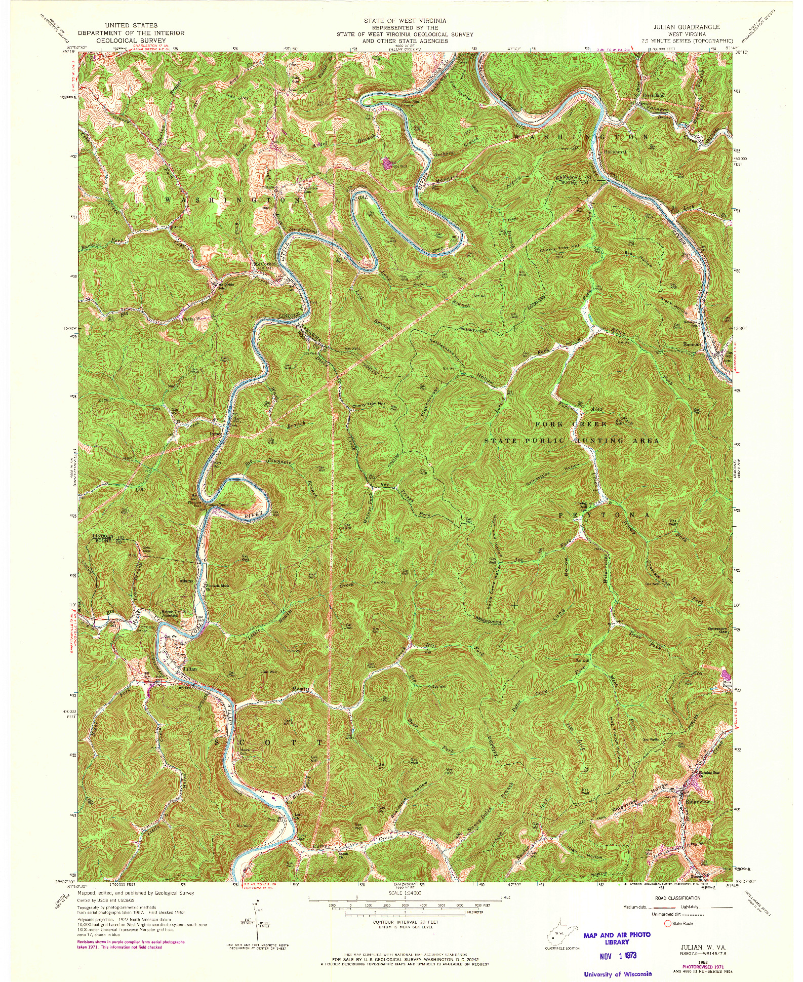 USGS 1:24000-SCALE QUADRANGLE FOR JULIAN, WV 1962