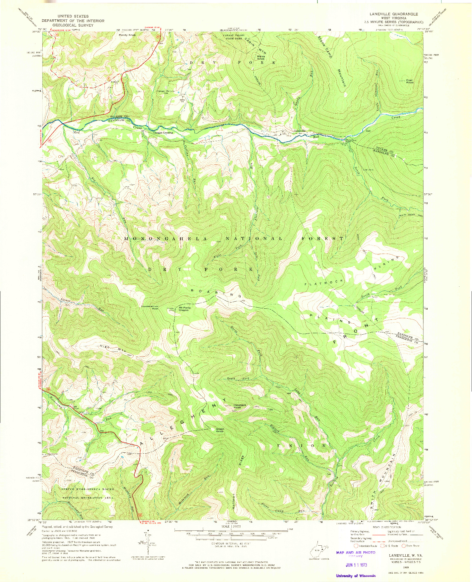 USGS 1:24000-SCALE QUADRANGLE FOR LANEVILLE, WV 1969