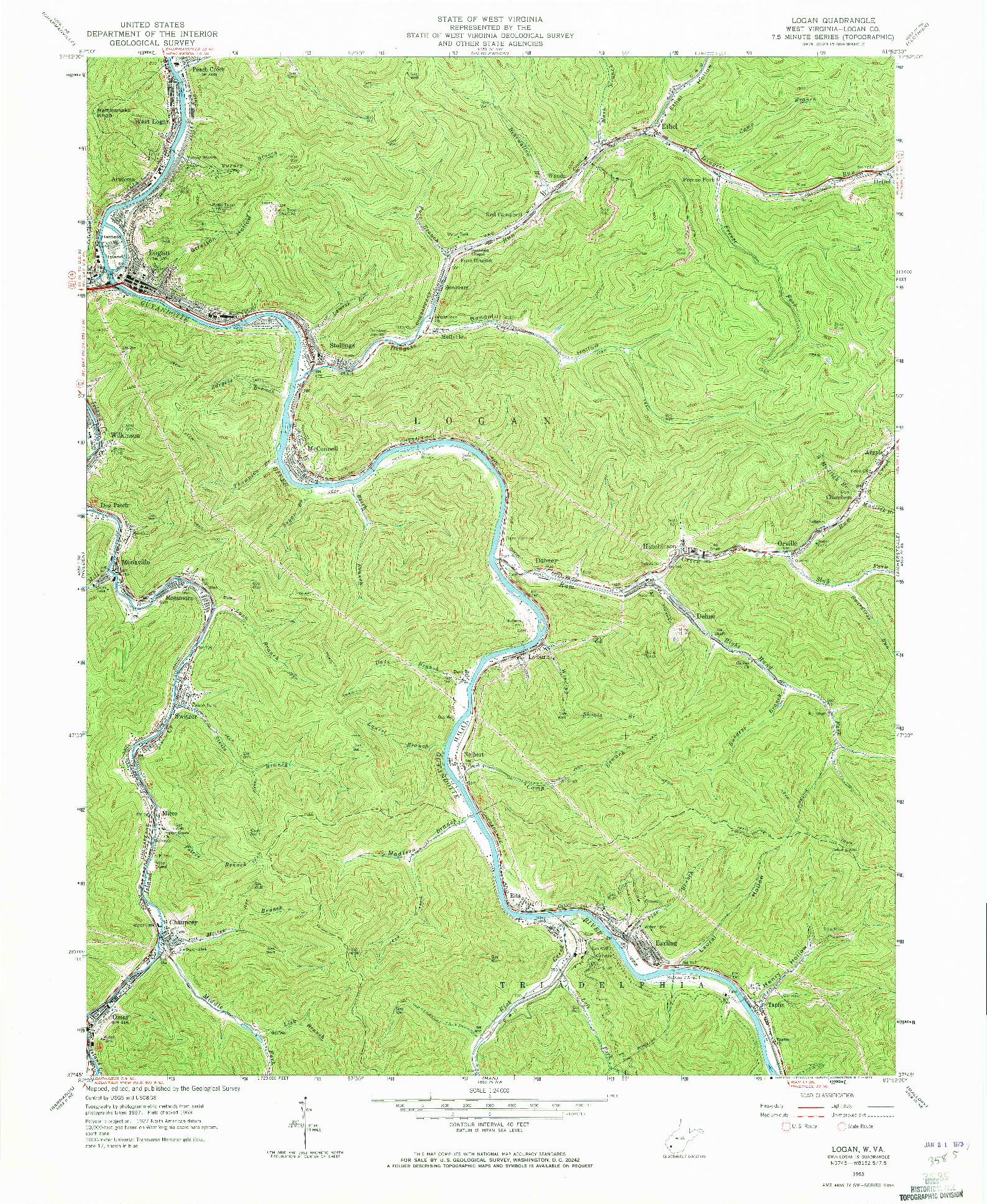 USGS 1:24000-SCALE QUADRANGLE FOR LOGAN, WV 1963