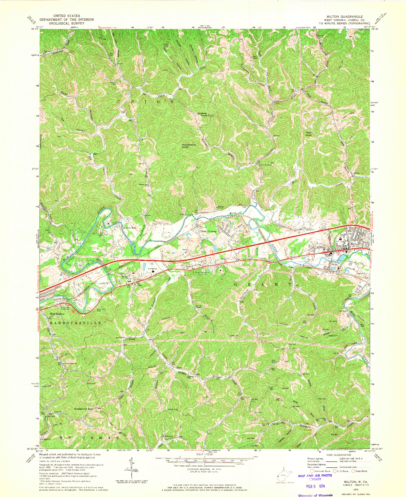 USGS 1:24000-SCALE QUADRANGLE FOR MILTON, WV 1972