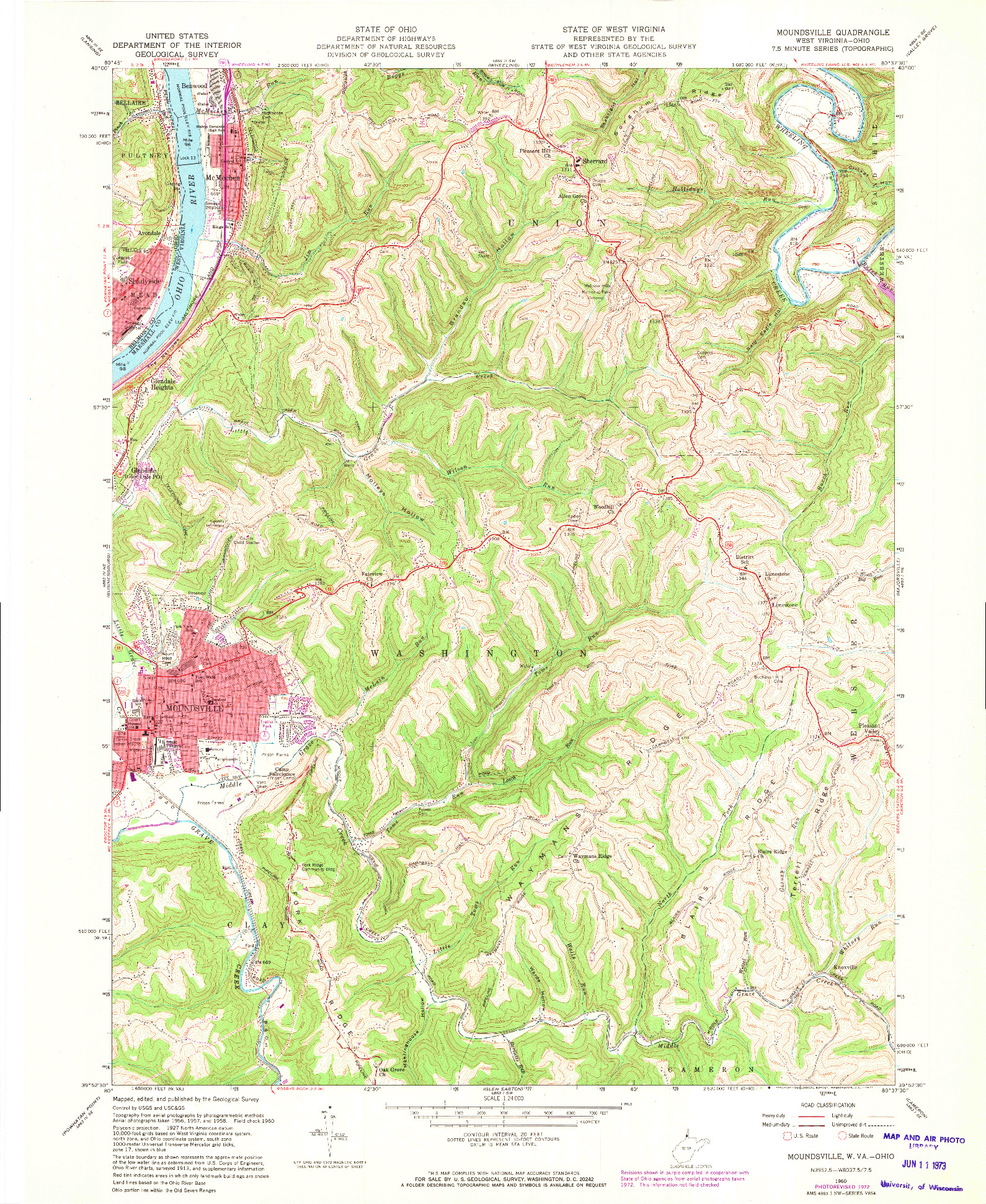 USGS 1:24000-SCALE QUADRANGLE FOR MOUNDSVILLE, WV 1960