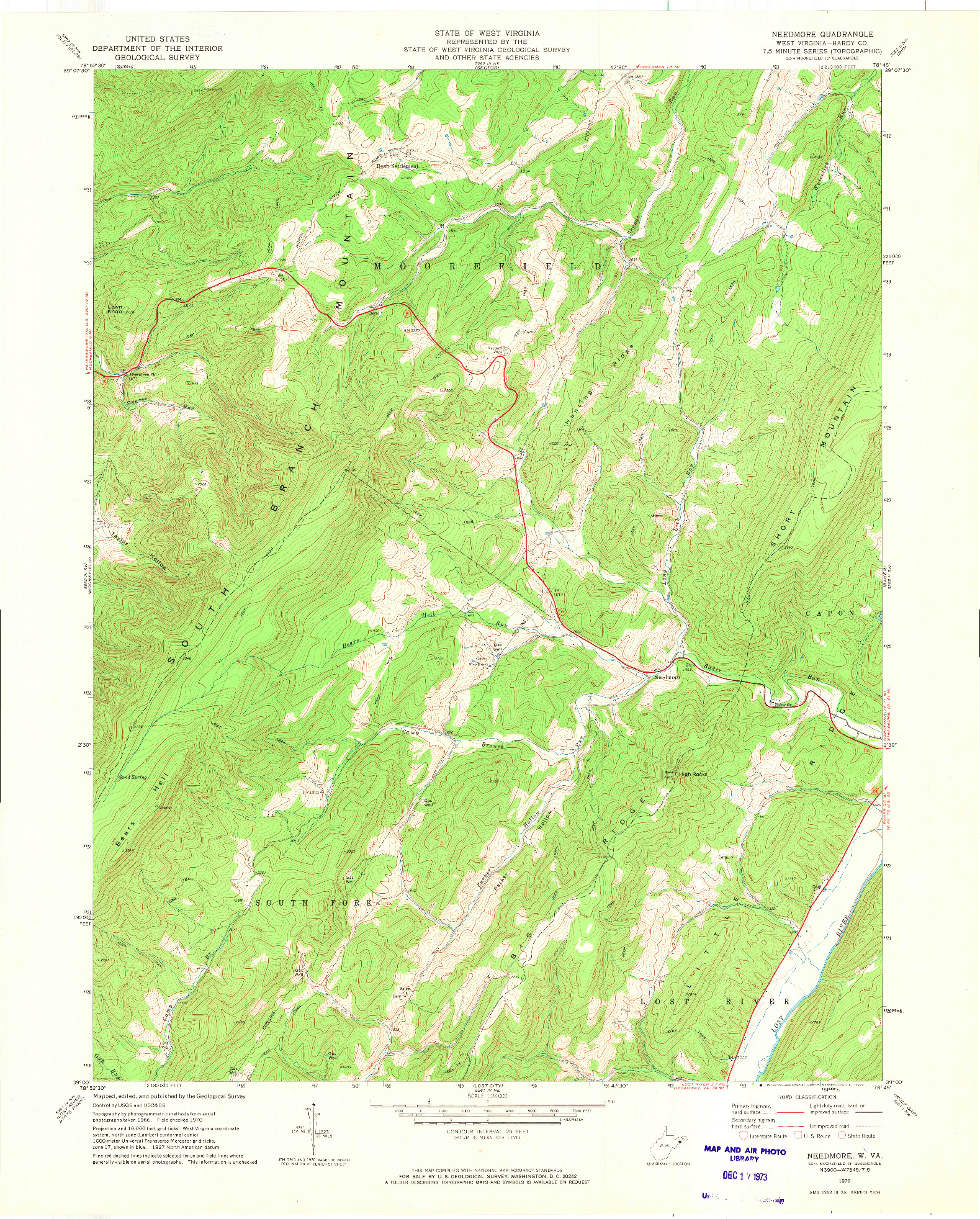 USGS 1:24000-SCALE QUADRANGLE FOR NEEDMORE, WV 1970