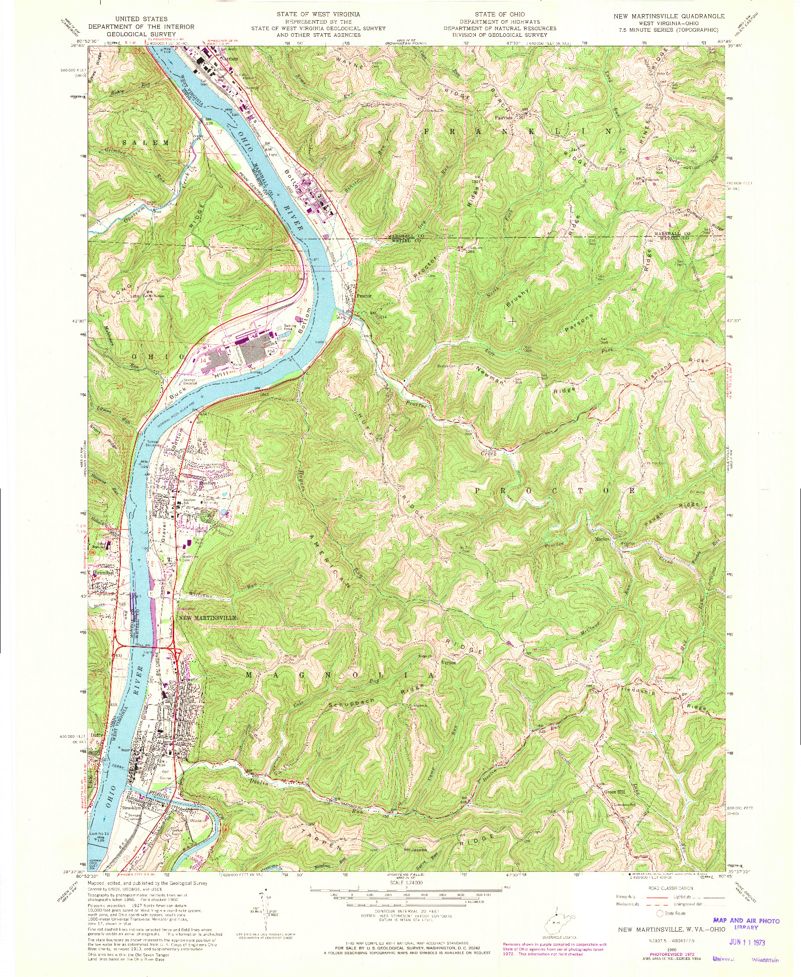 USGS 1:24000-SCALE QUADRANGLE FOR NEW MARTINSVILLE, WV 1960