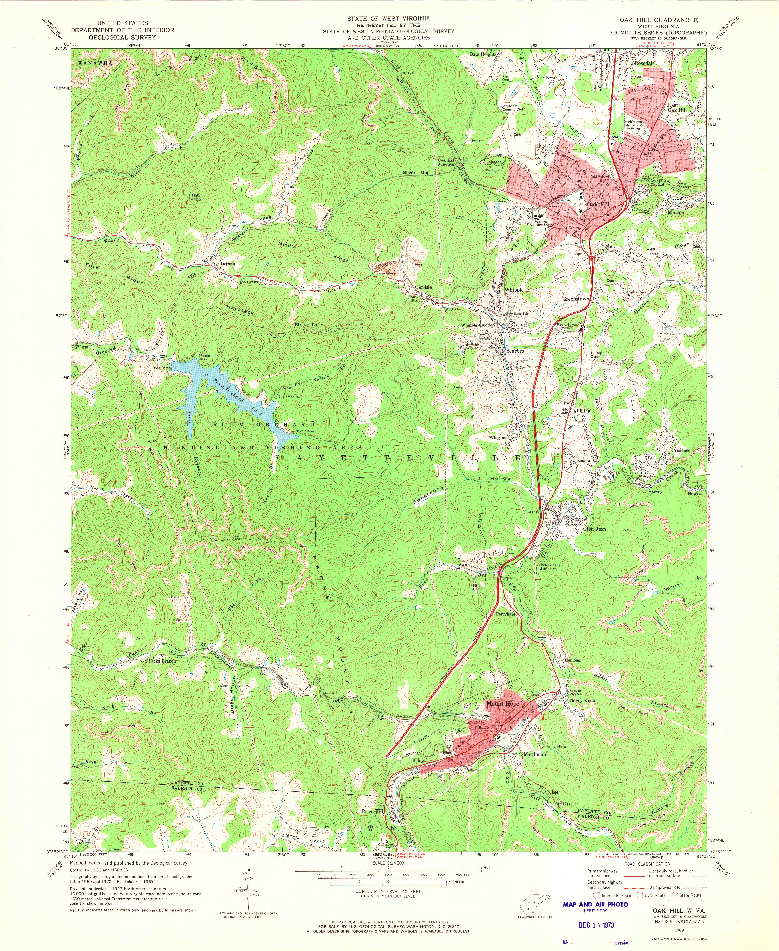 USGS 1:24000-SCALE QUADRANGLE FOR OAK HILL, WV 1969