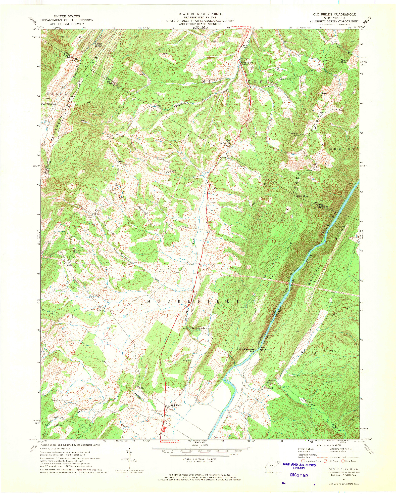 USGS 1:24000-SCALE QUADRANGLE FOR OLD FIELDS, WV 1970