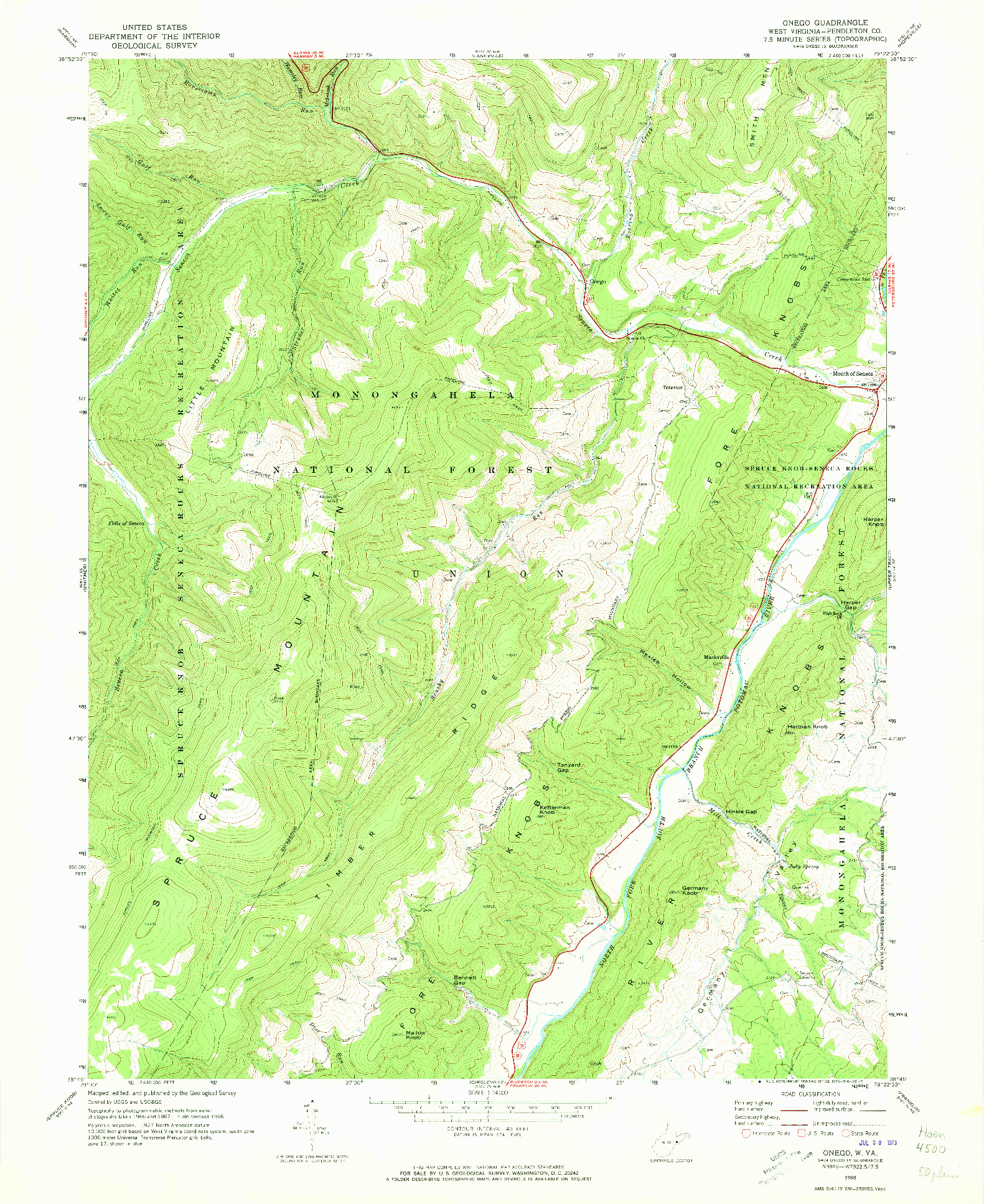 USGS 1:24000-SCALE QUADRANGLE FOR ONEGO, WV 1968