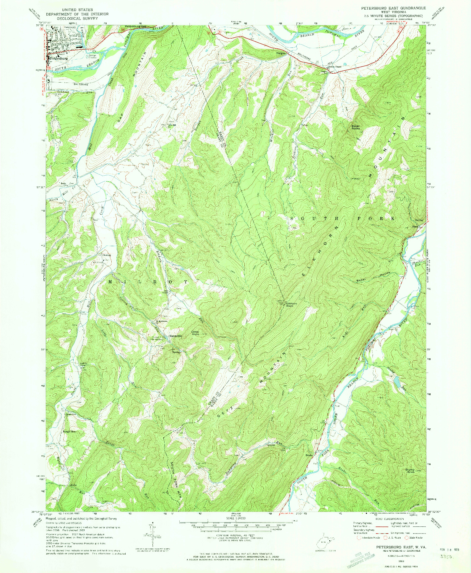 USGS 1:24000-SCALE QUADRANGLE FOR PETERSBURG EAST, WV 1969