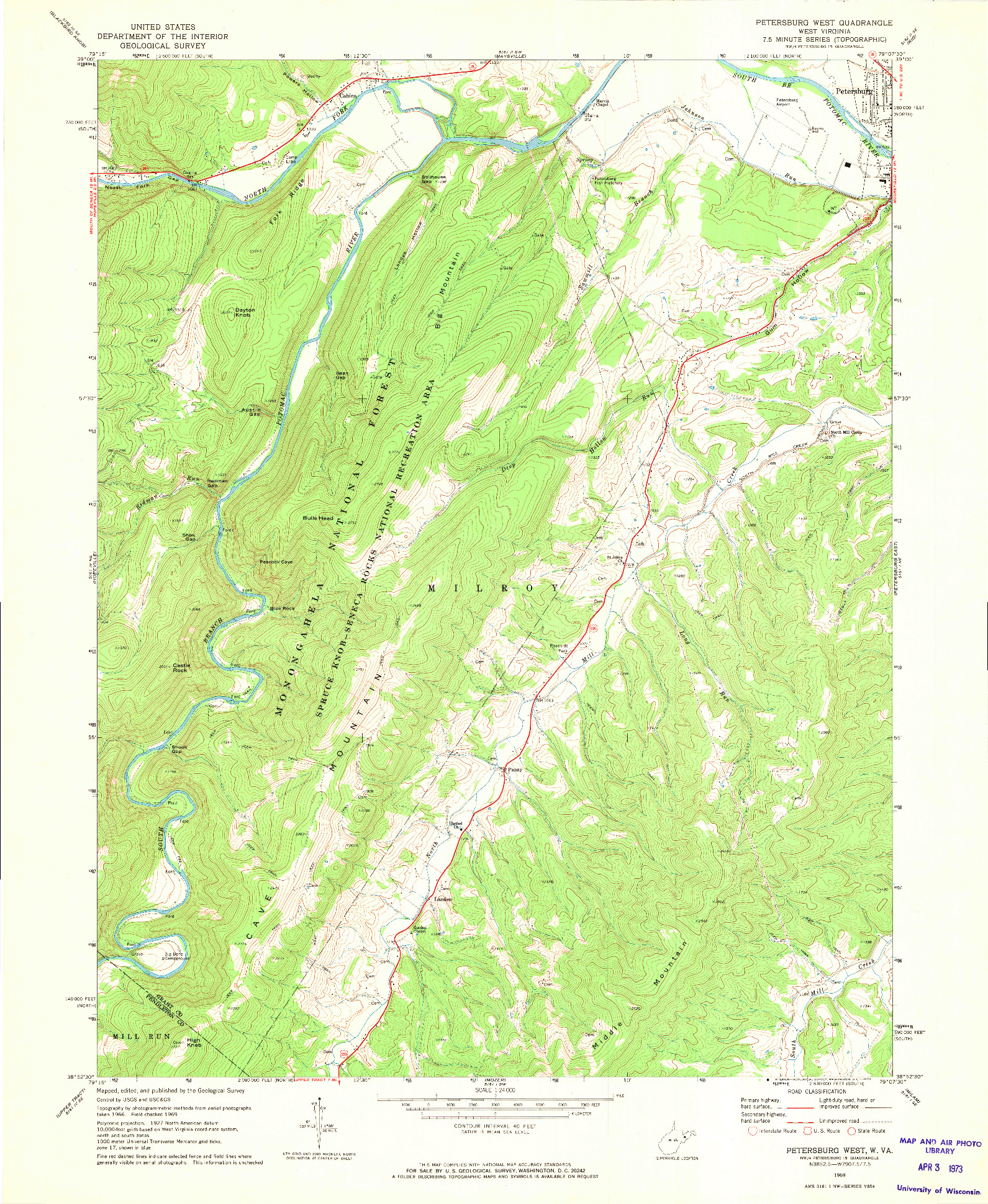 USGS 1:24000-SCALE QUADRANGLE FOR PETERSBURG WEST, WV 1969