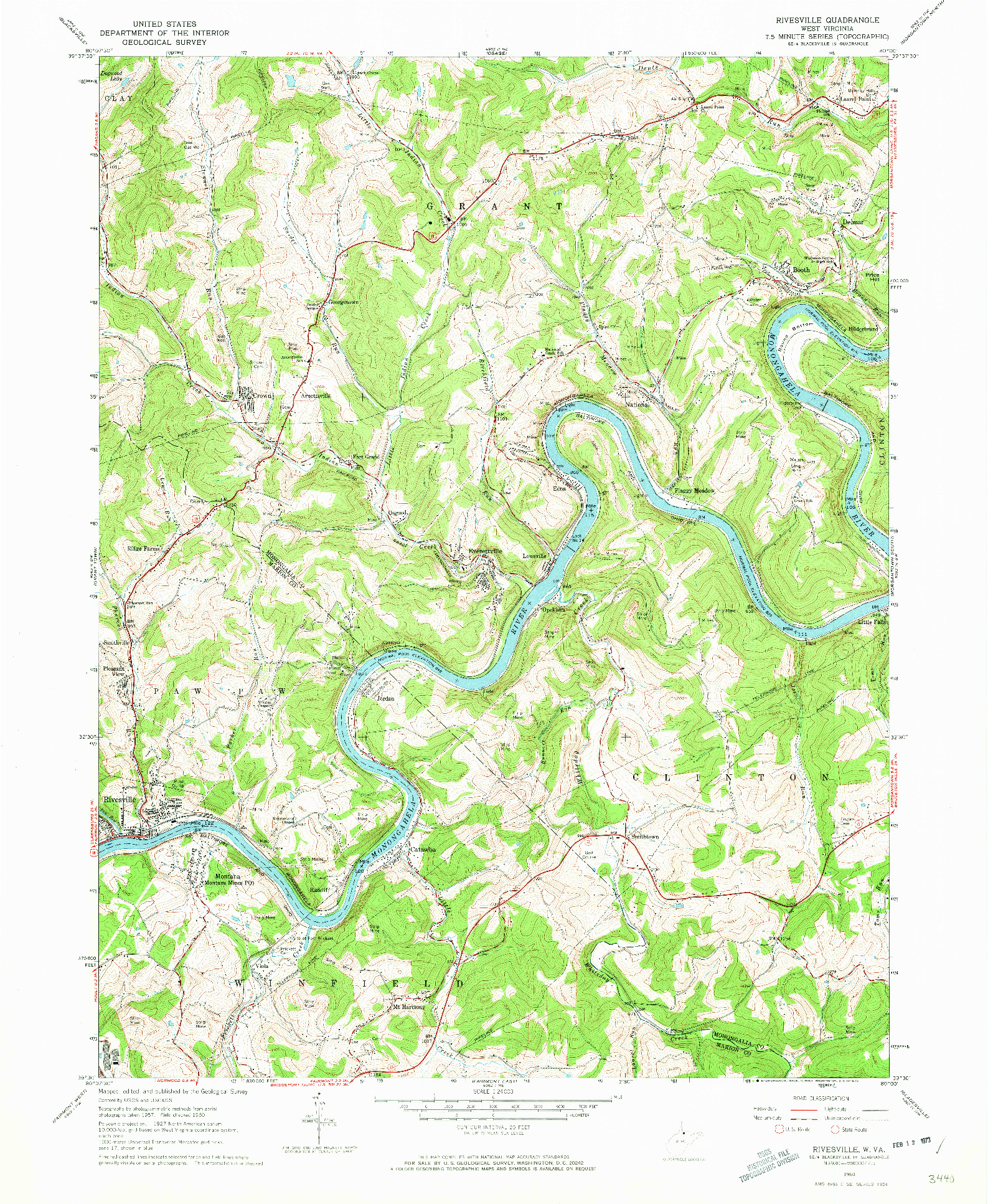 USGS 1:24000-SCALE QUADRANGLE FOR RIVESVILLE, WV 1960