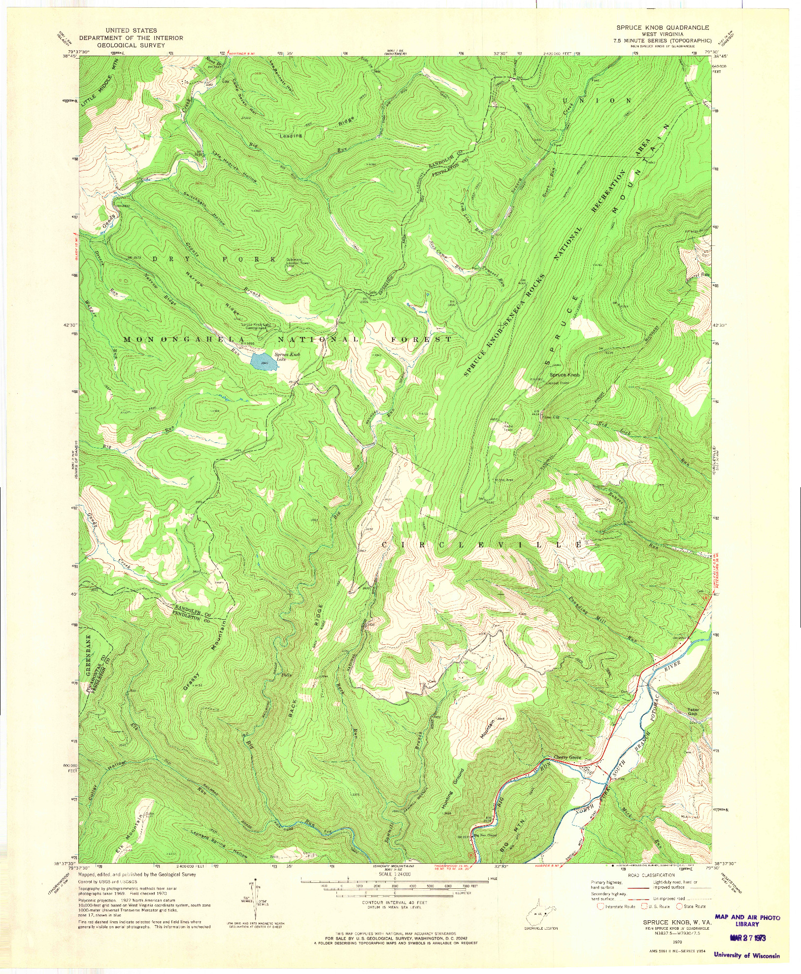 USGS 1:24000-SCALE QUADRANGLE FOR SPRUCE KNOB, WV 1970