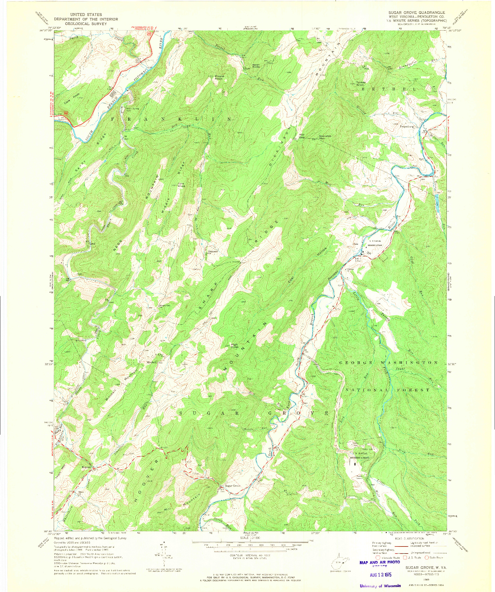 USGS 1:24000-SCALE QUADRANGLE FOR SUGAR GROVE, WV 1969