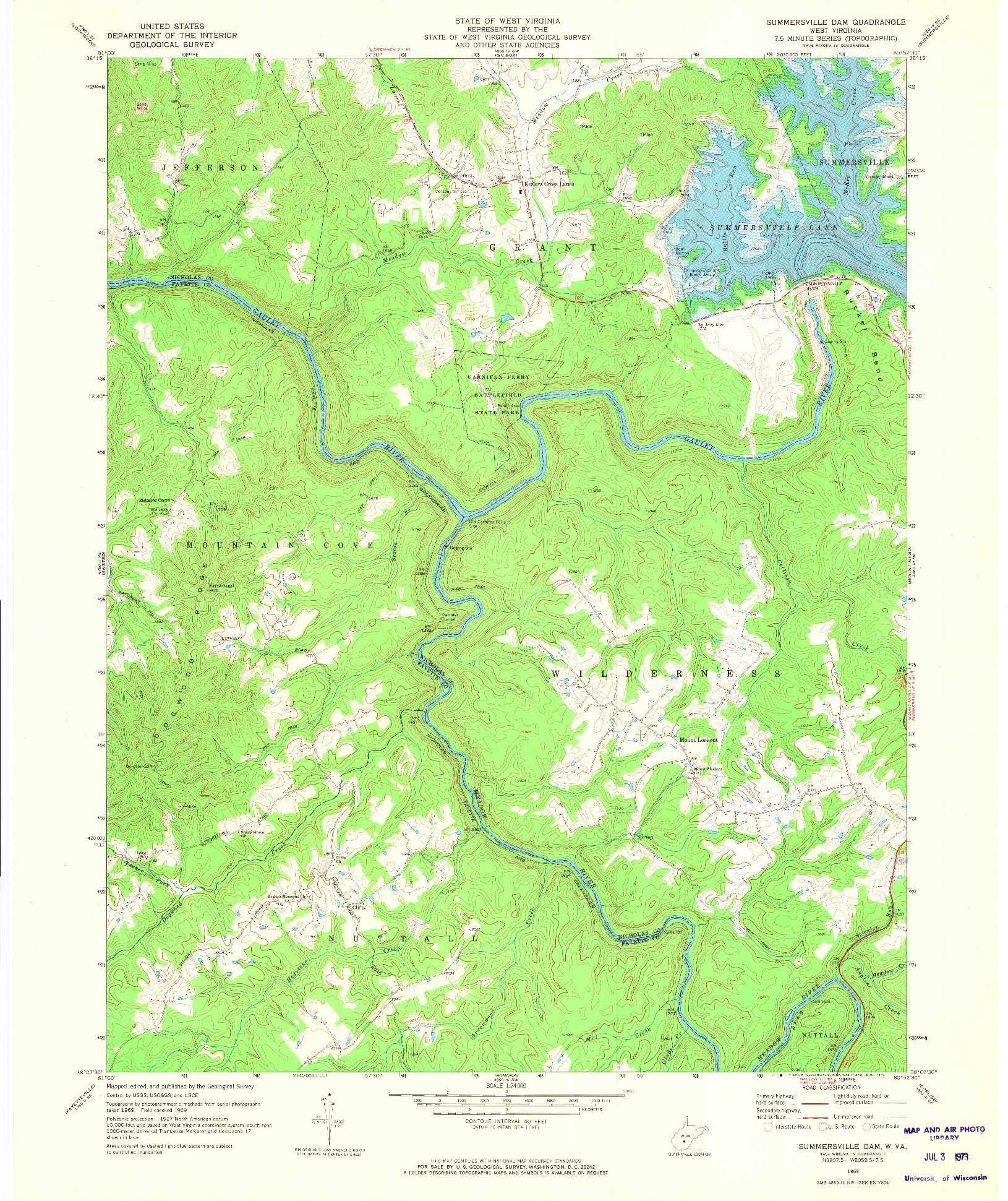 USGS 1:24000-SCALE QUADRANGLE FOR SUMMERSVILLE DAM, WV 1969