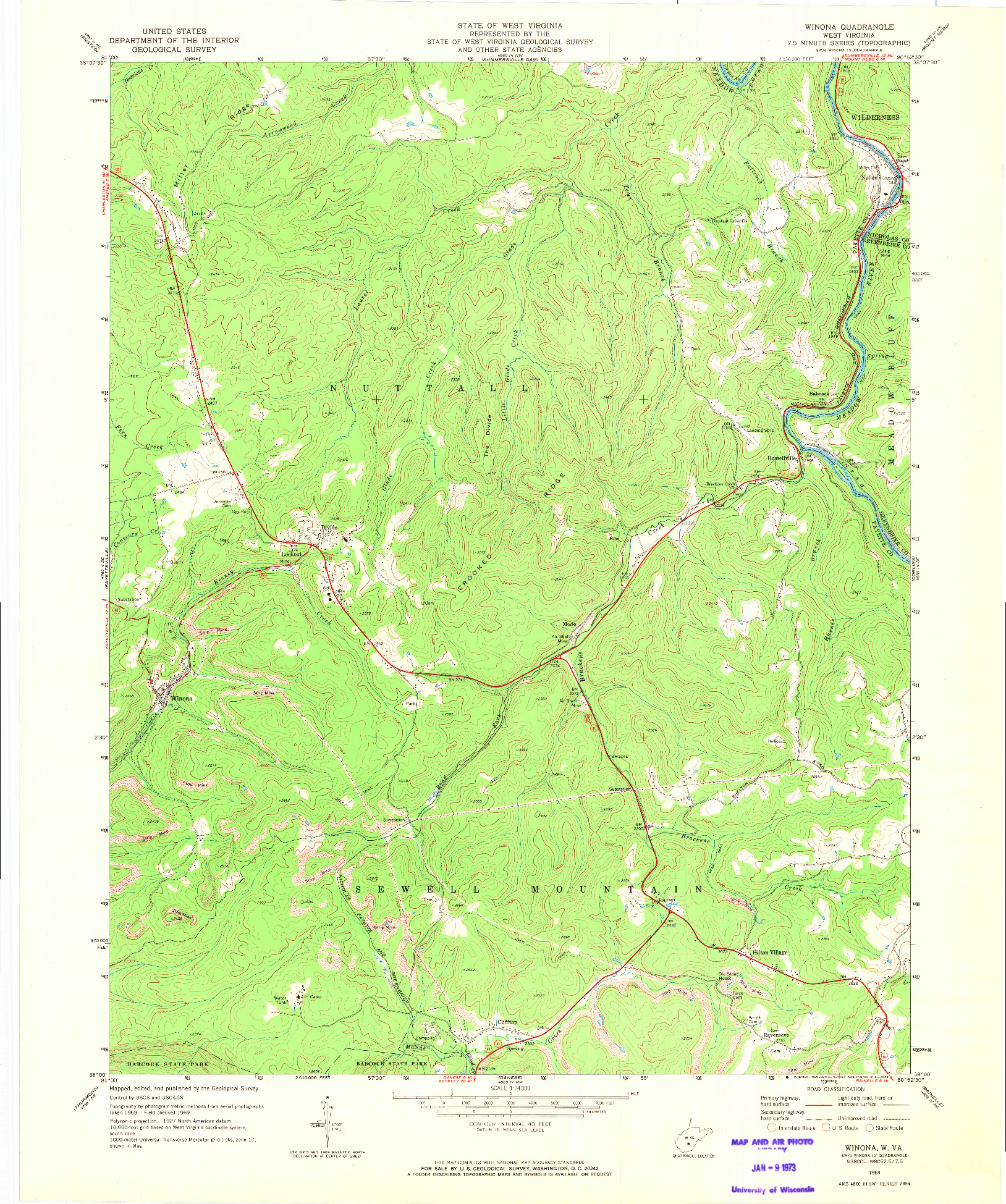 USGS 1:24000-SCALE QUADRANGLE FOR WINONA, WV 1969