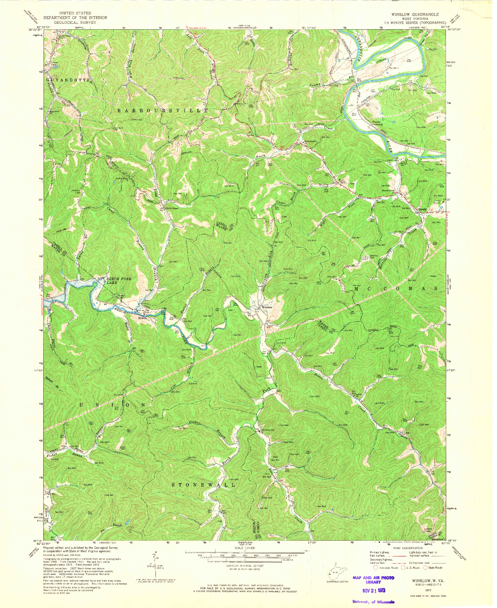 USGS 1:24000-SCALE QUADRANGLE FOR WINSLOW, WV 1972