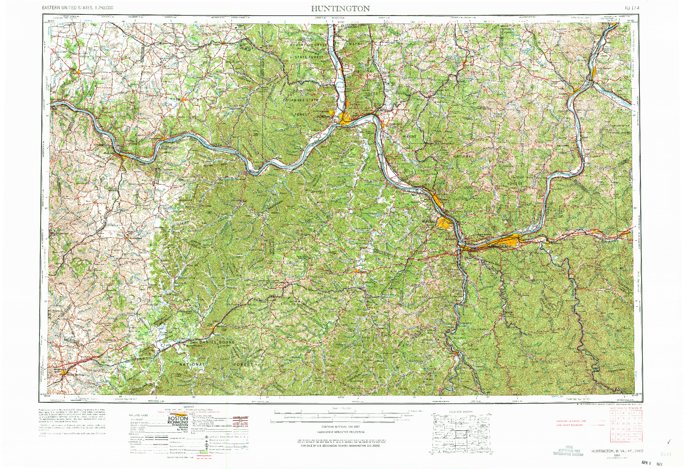 USGS 1:250000-SCALE QUADRANGLE FOR HUNTINGTON, WV 1957