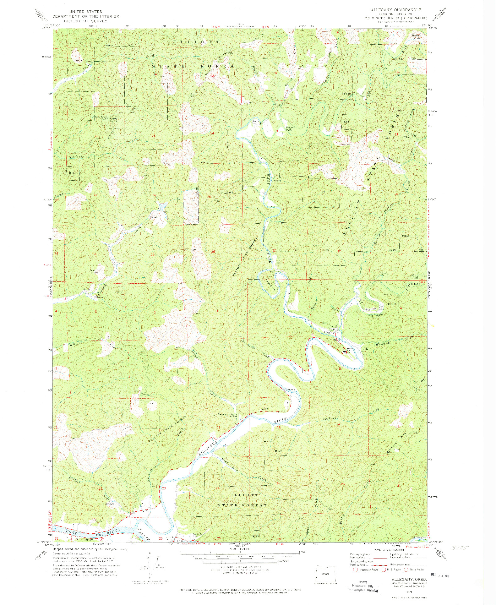 USGS 1:24000-SCALE QUADRANGLE FOR ALLEGANY, OR 1971