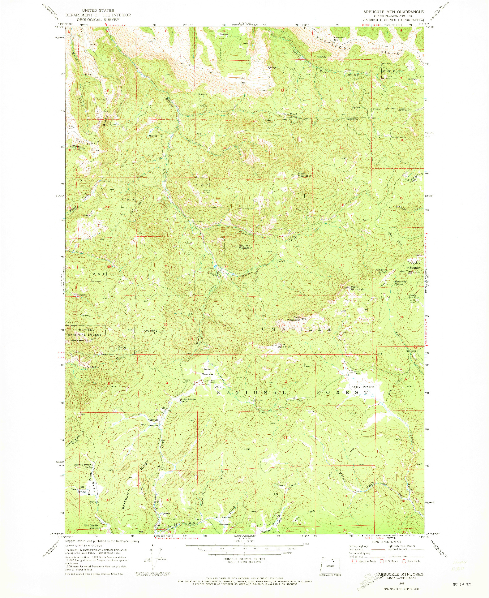 USGS 1:24000-SCALE QUADRANGLE FOR ARBUCKLE MTN, OR 1969