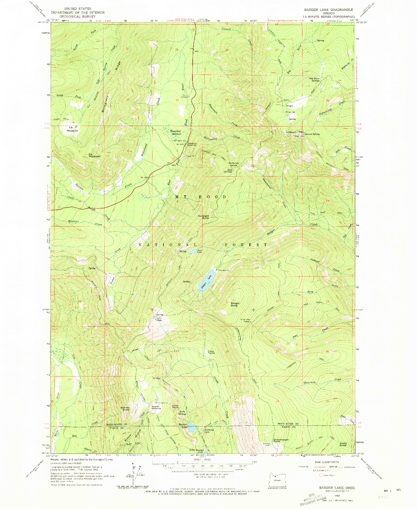 USGS 1:24000-SCALE QUADRANGLE FOR BADGER LAKE, OR 1962