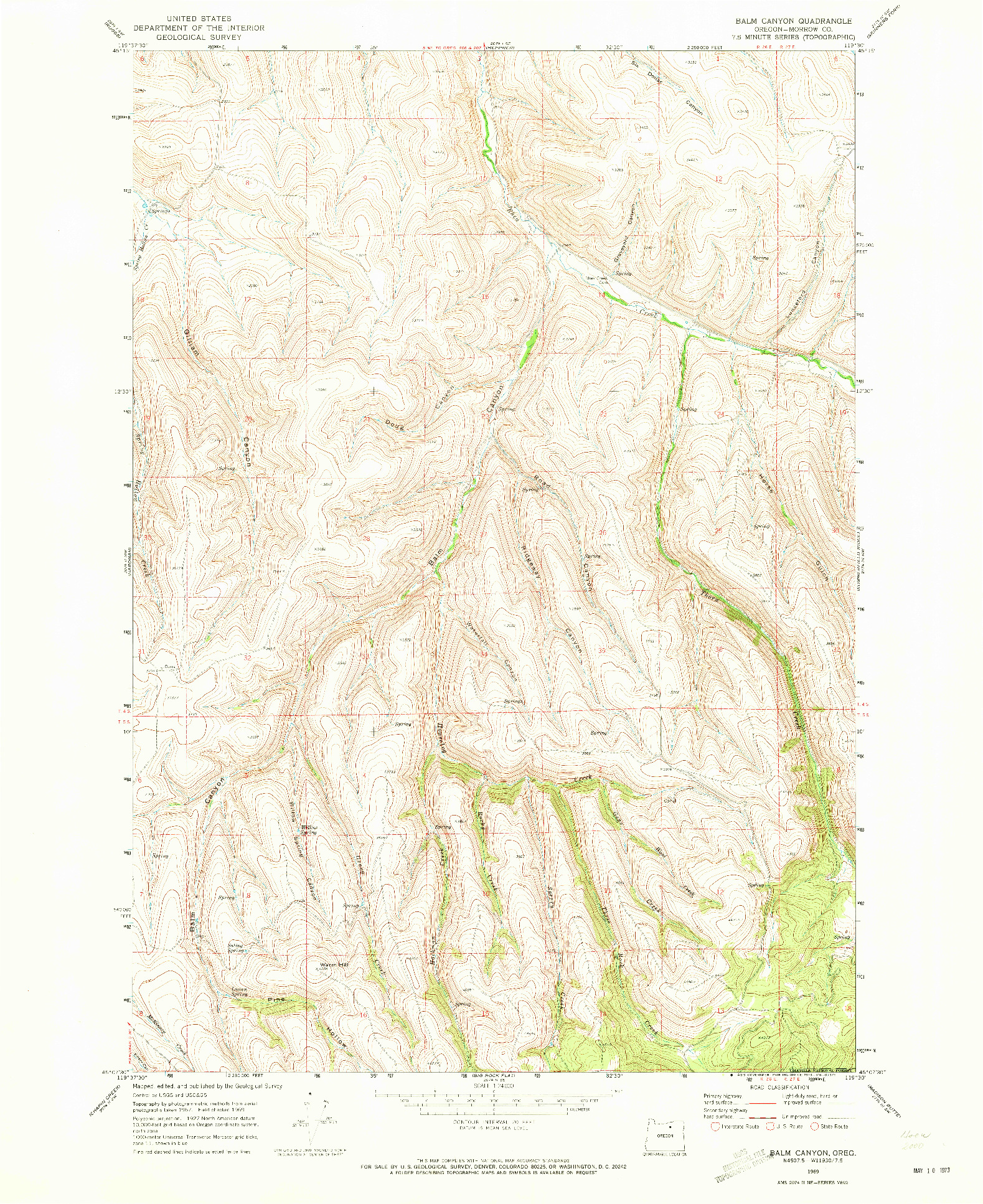 USGS 1:24000-SCALE QUADRANGLE FOR BALM CANYON, OR 1969