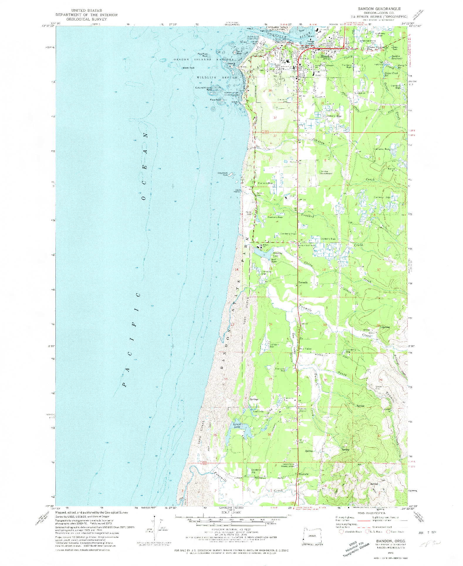 USGS 1:24000-SCALE QUADRANGLE FOR BANDON, OR 1970