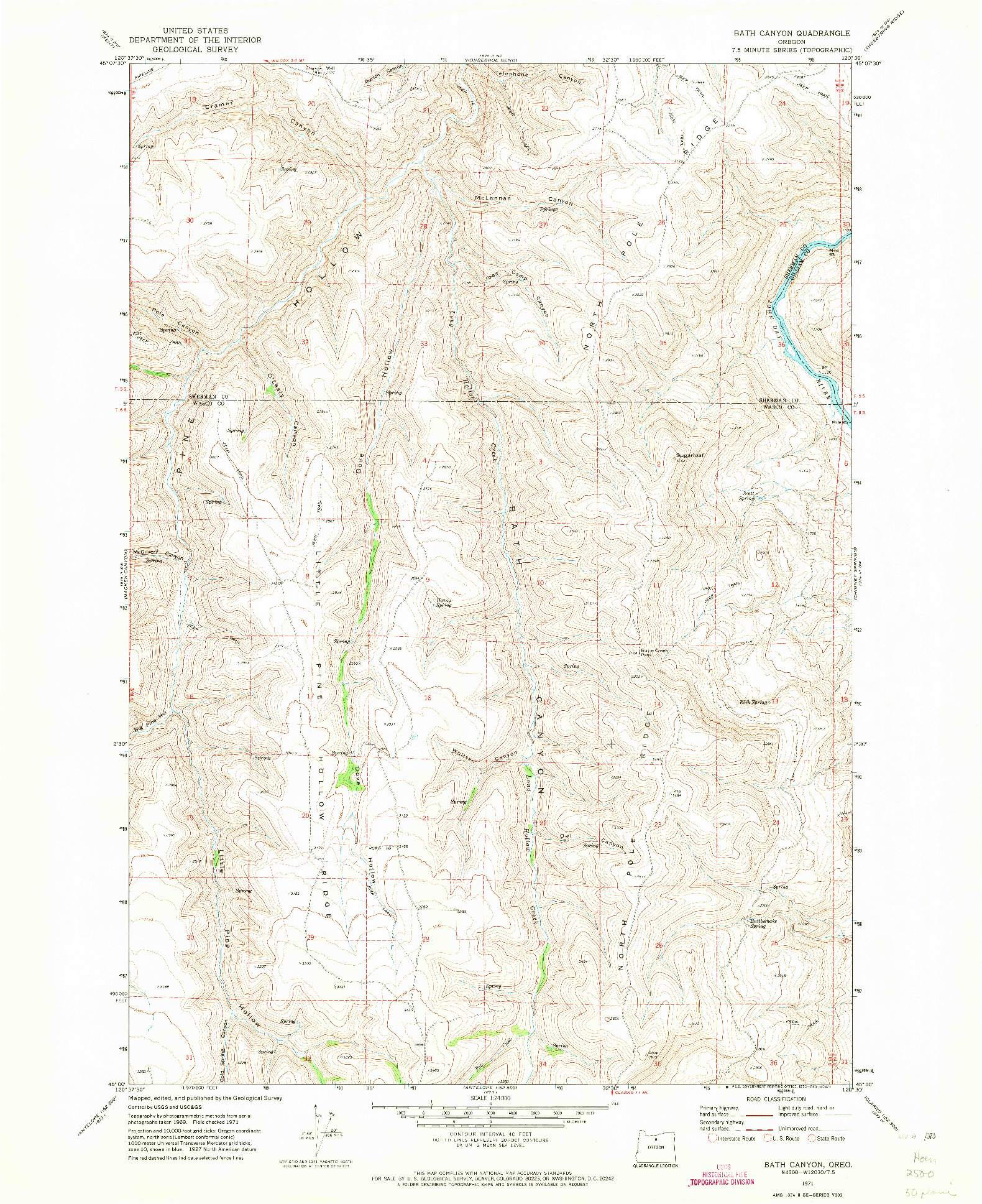 USGS 1:24000-SCALE QUADRANGLE FOR BATH CANYON, OR 1971