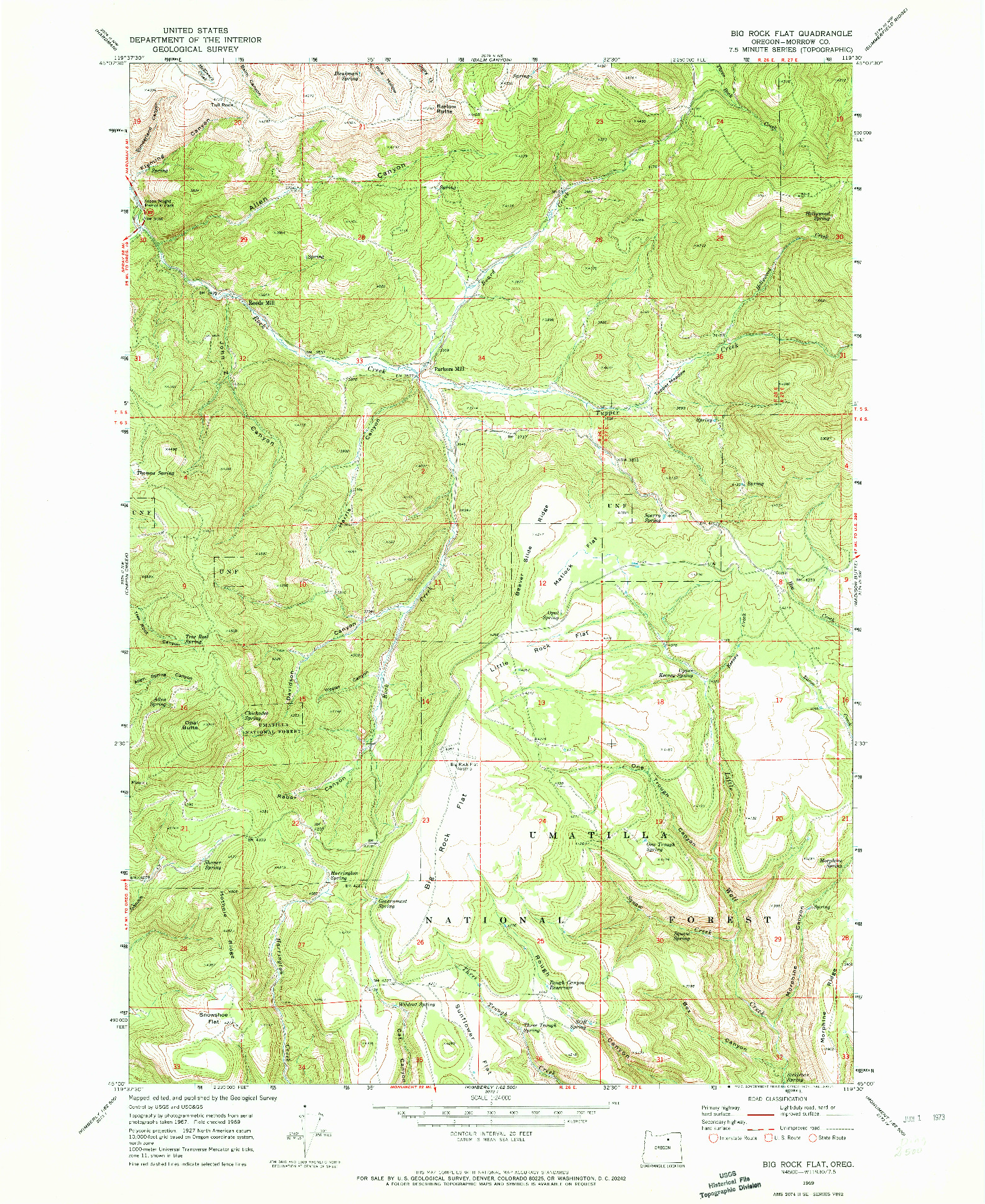 USGS 1:24000-SCALE QUADRANGLE FOR BIG ROCK FLAT, OR 1969