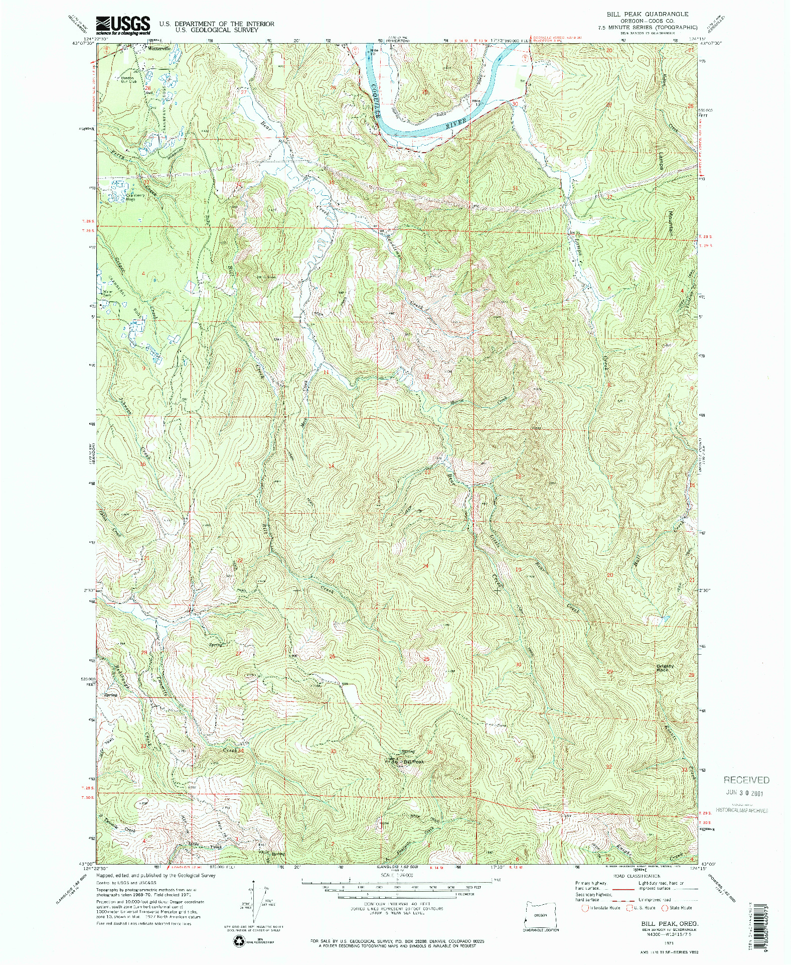 USGS 1:24000-SCALE QUADRANGLE FOR BILL PEAK, OR 1971