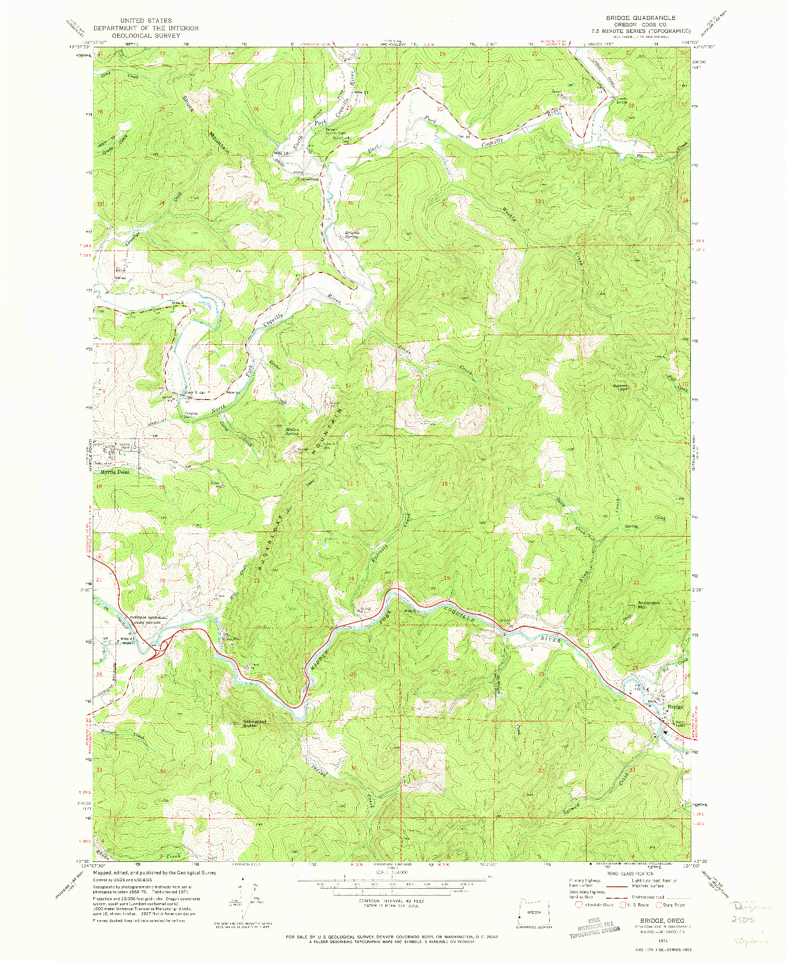 USGS 1:24000-SCALE QUADRANGLE FOR BRIDGE, OR 1971