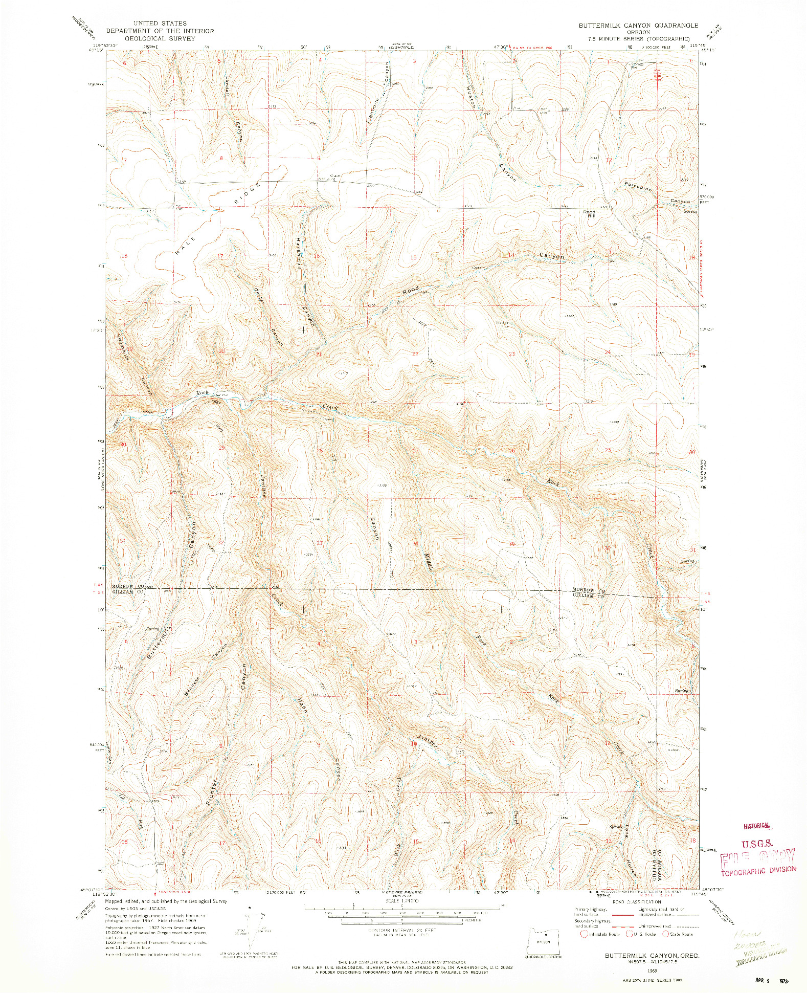 USGS 1:24000-SCALE QUADRANGLE FOR BUTTERMILK CANYON, OR 1969