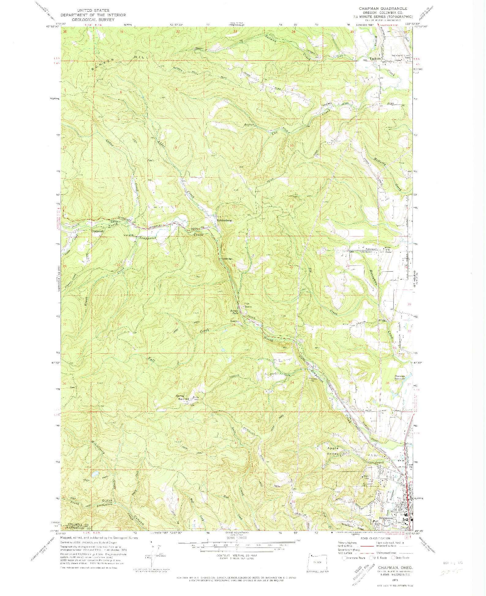 USGS 1:24000-SCALE QUADRANGLE FOR CHAPMAN, OR 1971