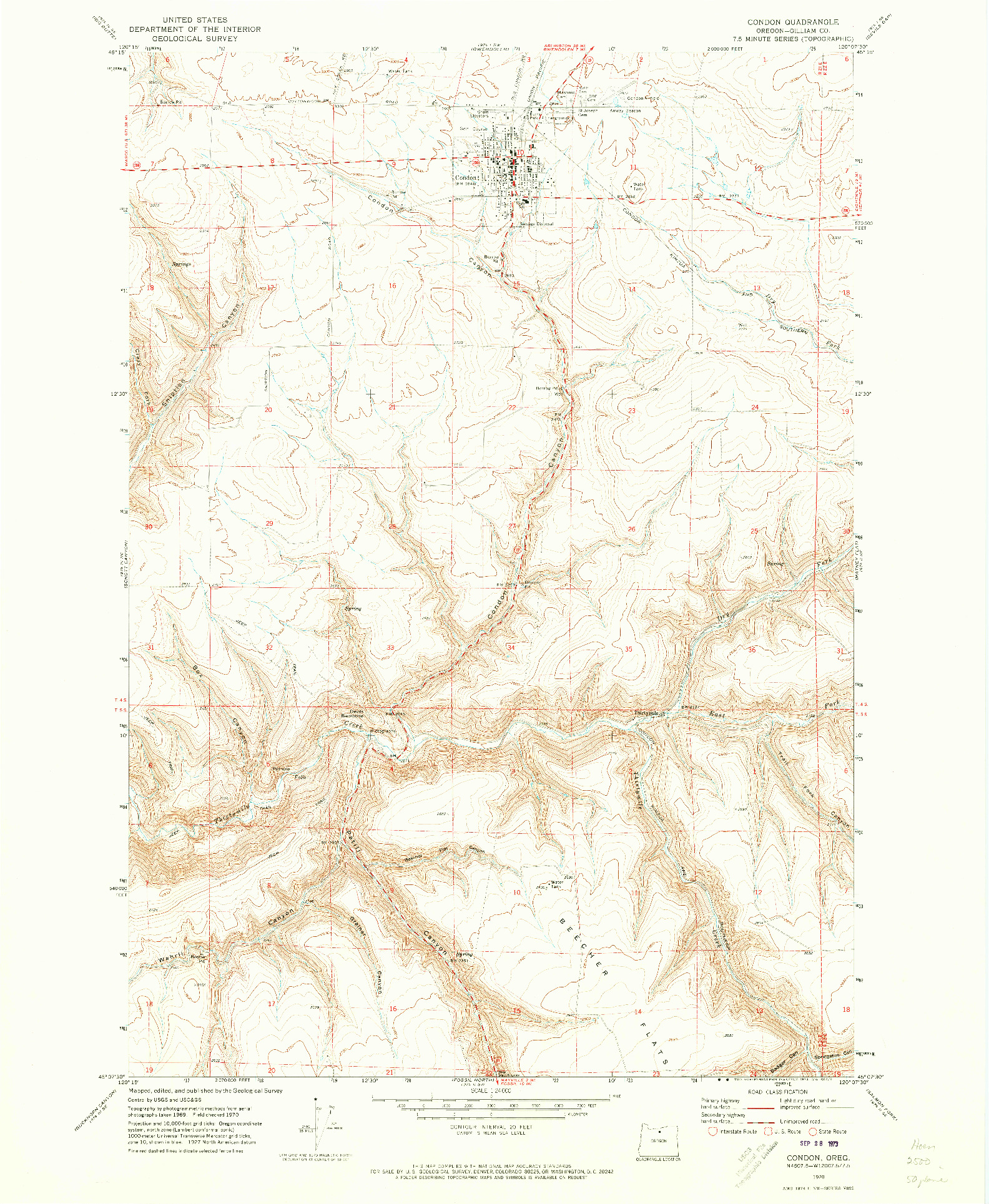 USGS 1:24000-SCALE QUADRANGLE FOR CONDON, OR 1970