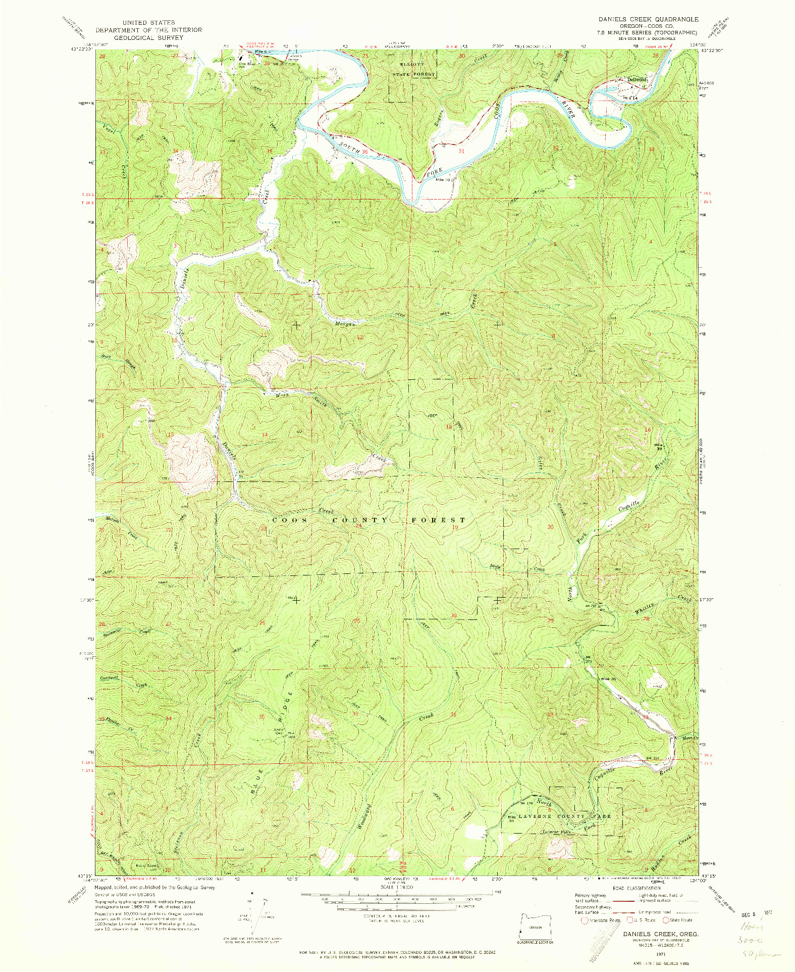 USGS 1:24000-SCALE QUADRANGLE FOR DANIELS CREEK, OR 1971