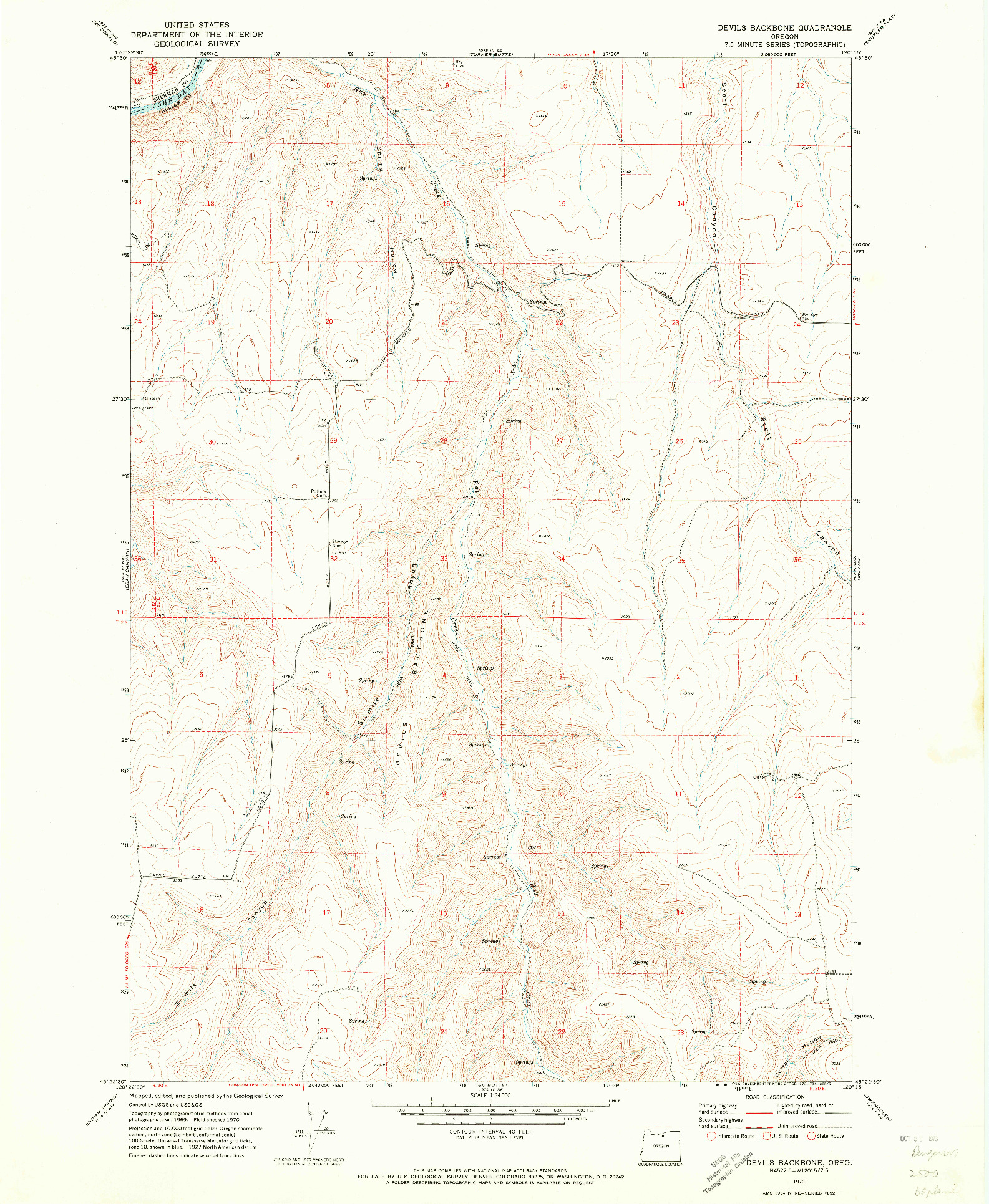 USGS 1:24000-SCALE QUADRANGLE FOR DEVILS BACKBONE, OR 1970
