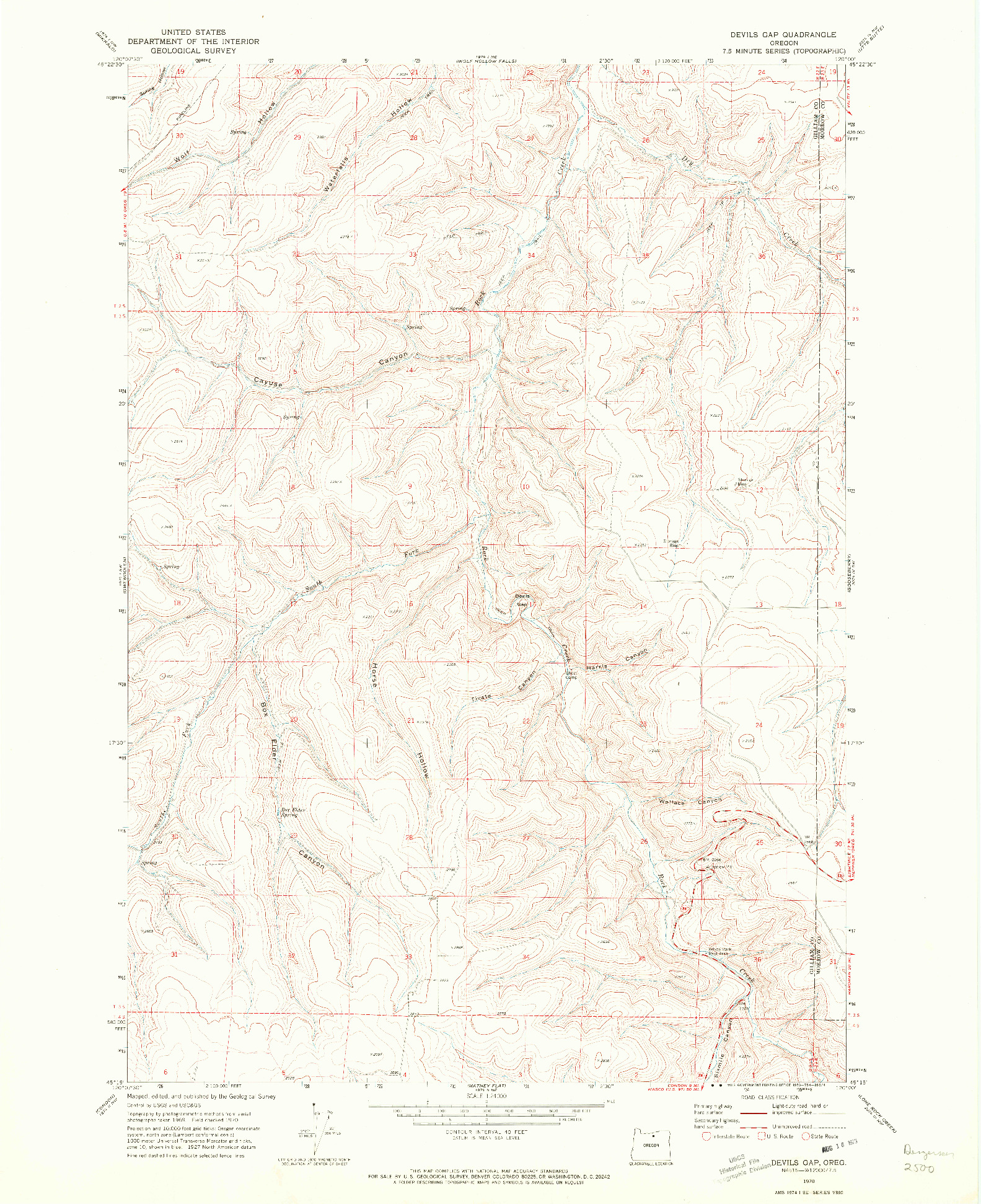 USGS 1:24000-SCALE QUADRANGLE FOR DEVILS GAP, OR 1970