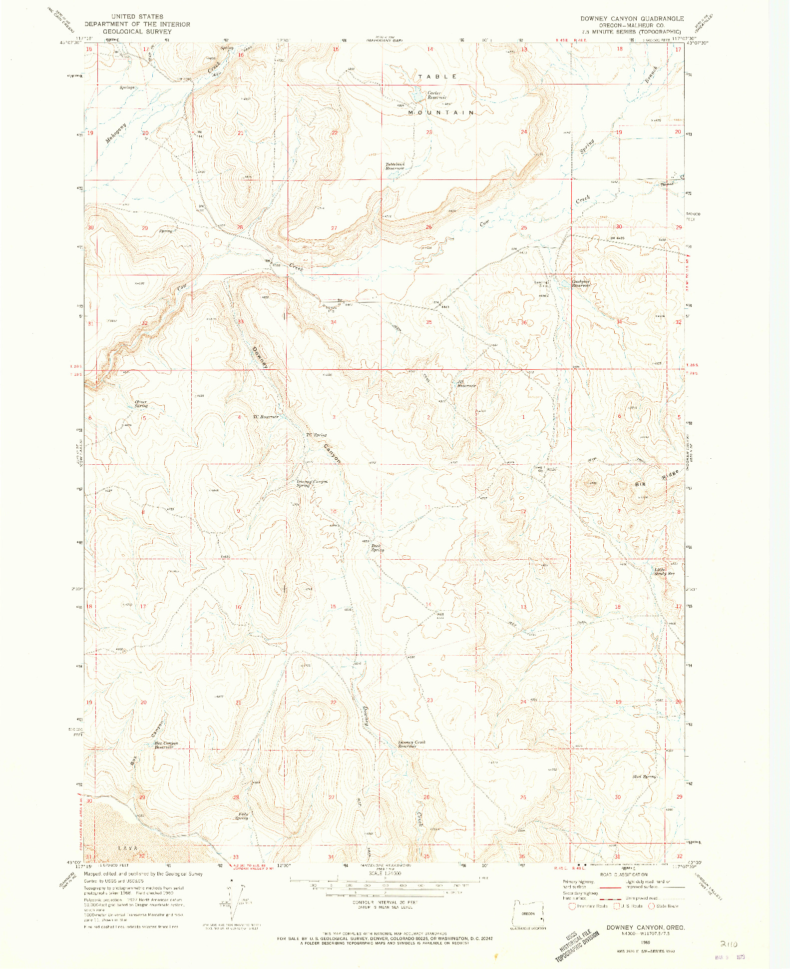 USGS 1:24000-SCALE QUADRANGLE FOR DOWNEY CANYON, OR 1969