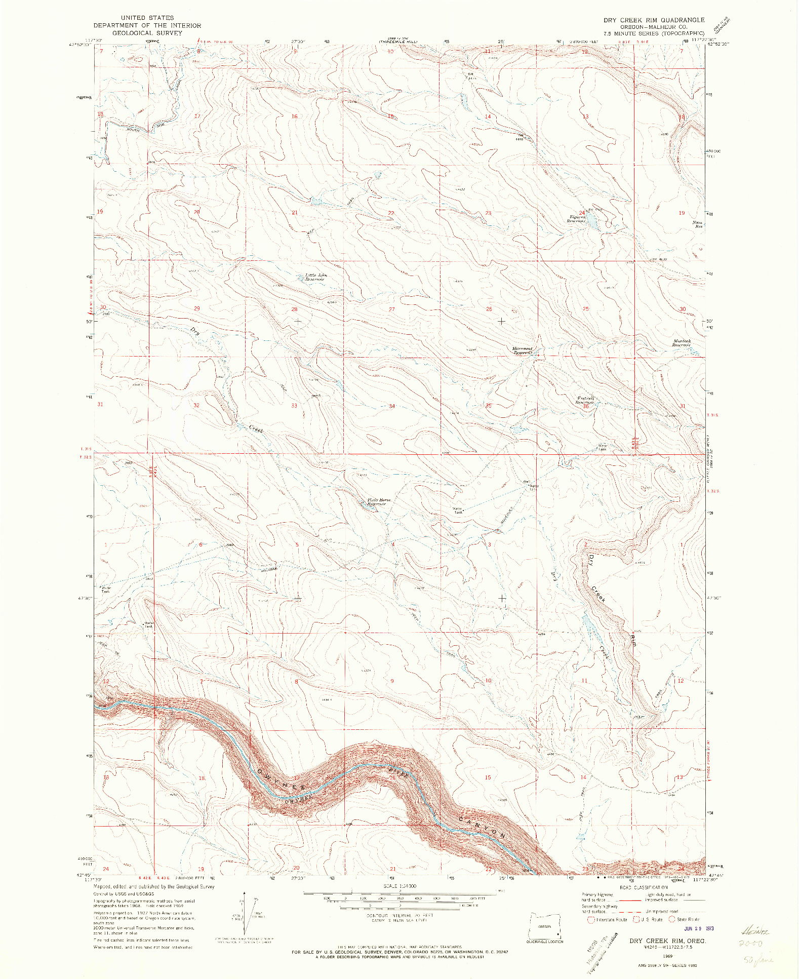 USGS 1:24000-SCALE QUADRANGLE FOR DRY CREEK RIM, OR 1969