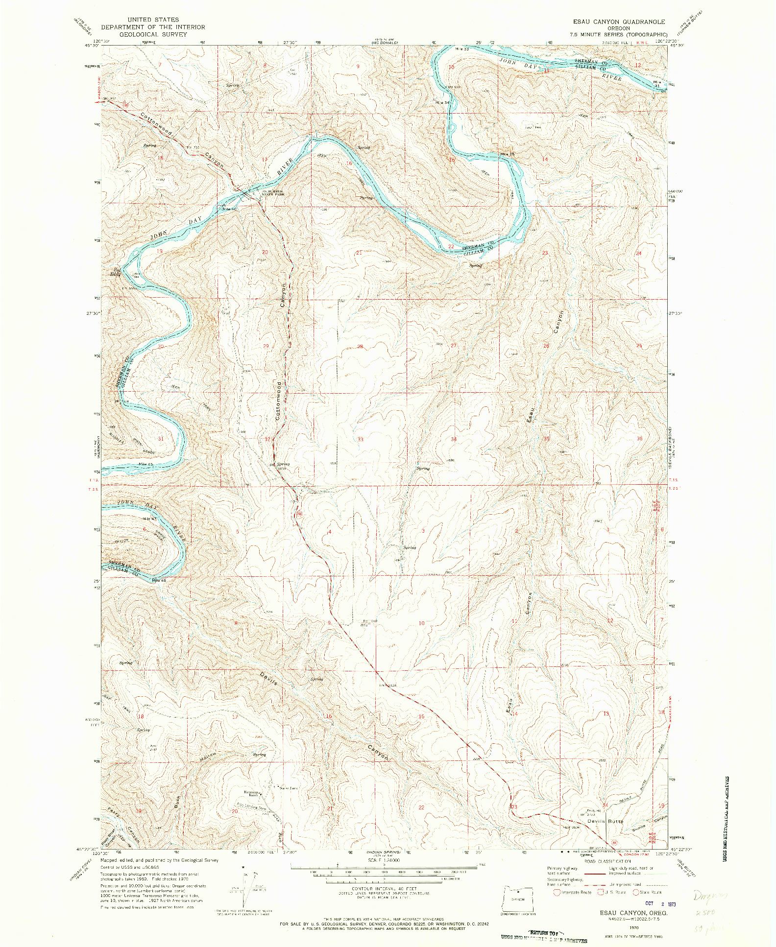 USGS 1:24000-SCALE QUADRANGLE FOR ESAU CANYON, OR 1970